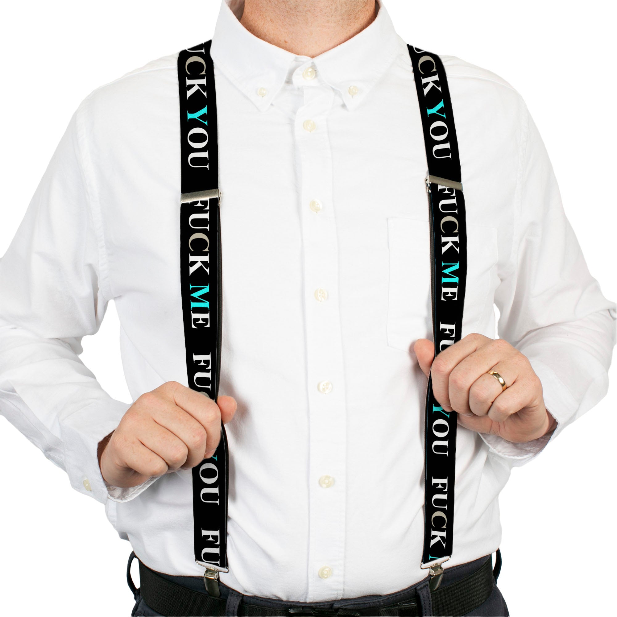 Suspenders - 1.5" - FUCK YOU/FUCK ME Black/White/Blue Suspenders Buckle-Down