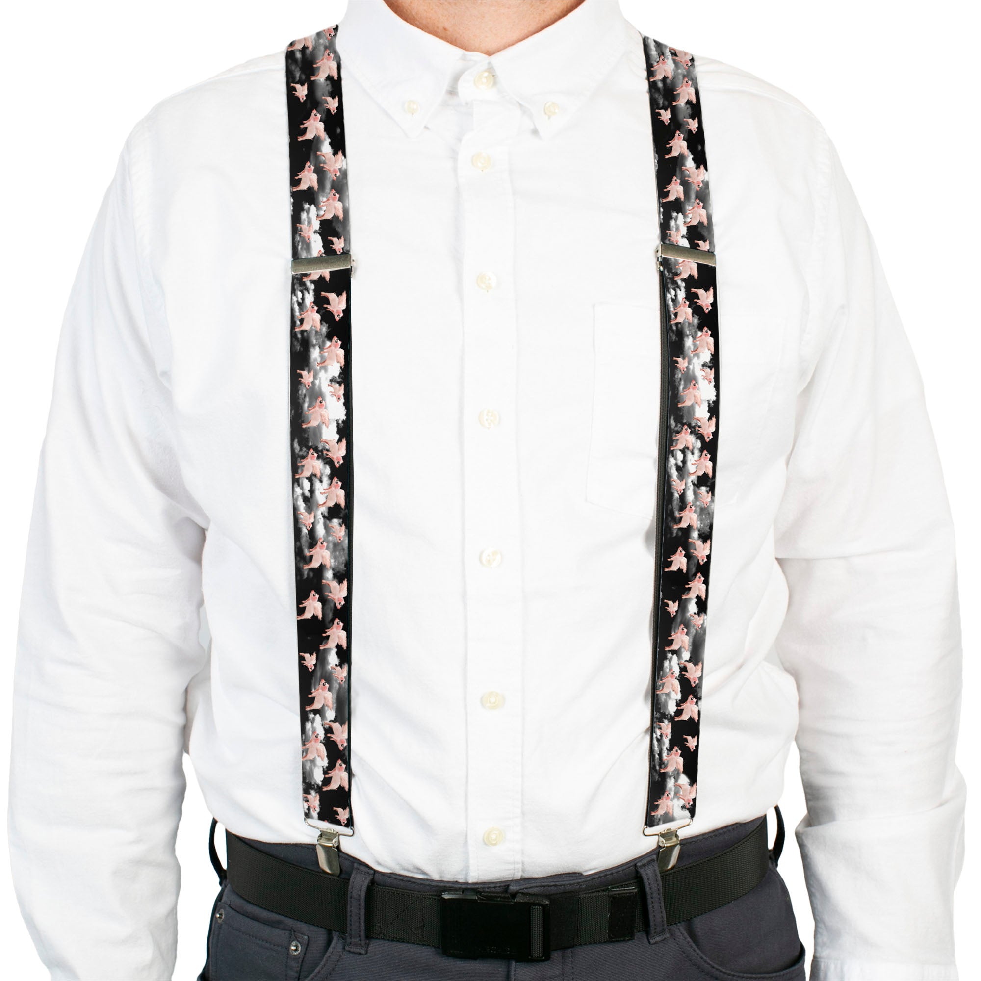 Suspenders - Flying Pigs Black/White/Pink Suspenders Buckle-Down