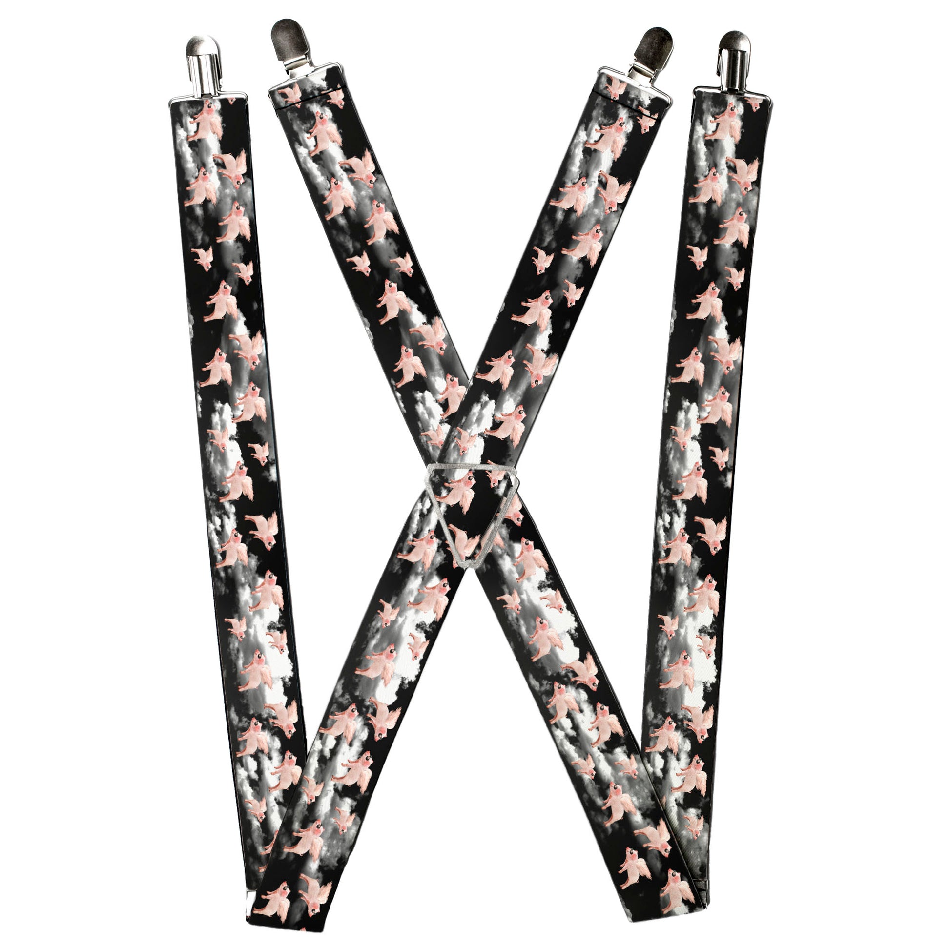 Suspenders - Flying Pigs Black/White/Pink Suspenders Buckle-Down