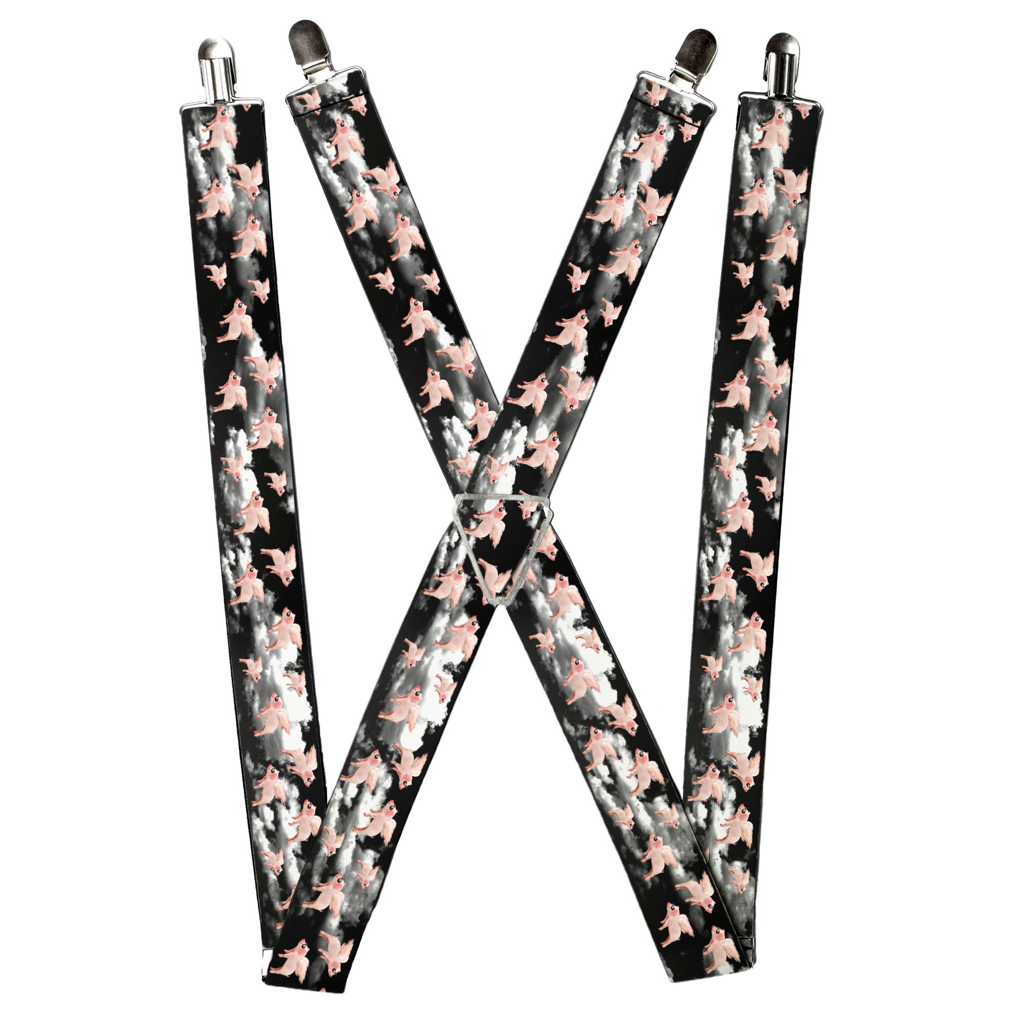 Suspenders - Flying Pigs Black/White/Pink Suspenders Buckle-Down