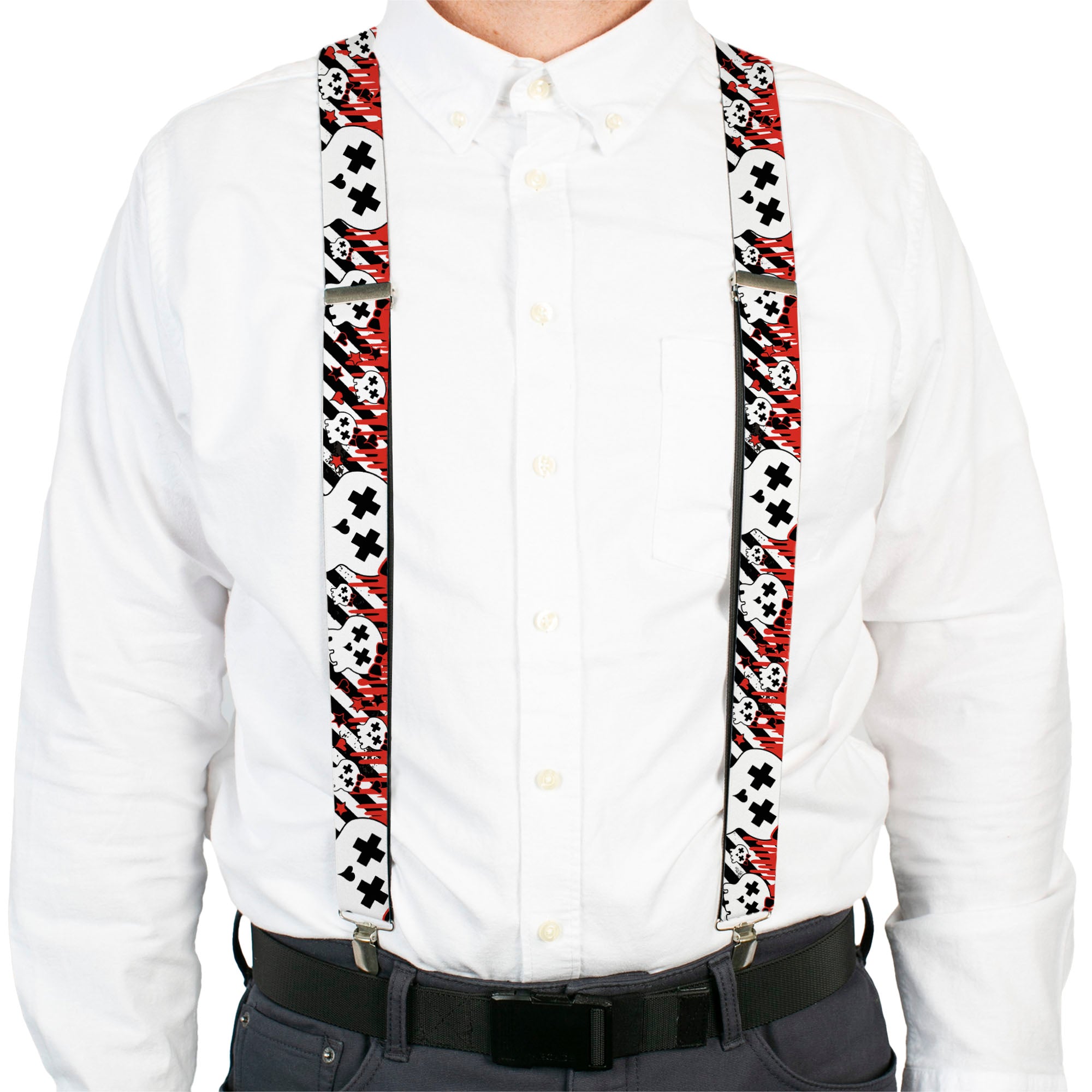 Suspenders - Girlie Skull Black/White w/Red Paint Drips