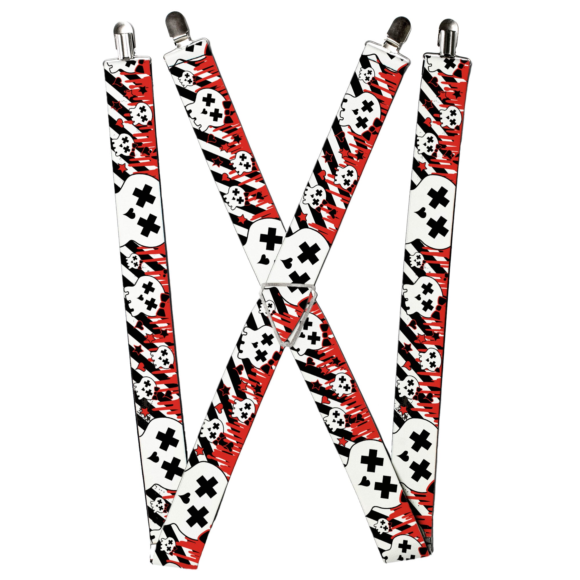 Suspenders - Girlie Skull Black/White w/Red Paint Drips