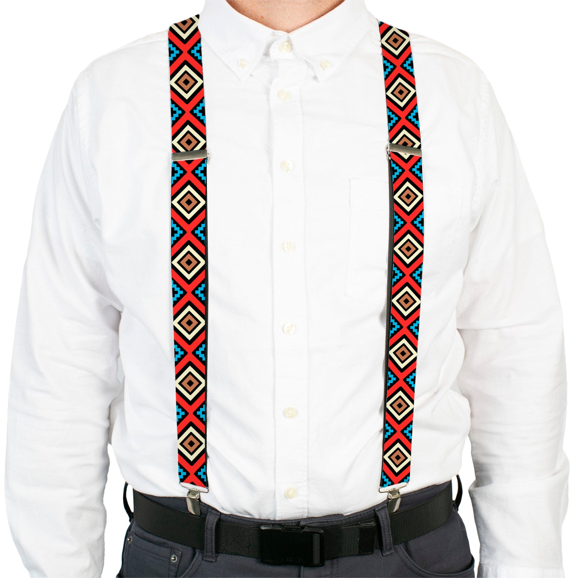 Suspenders - Geometric1 Black/Red/Tan/Brown/Baby Blue