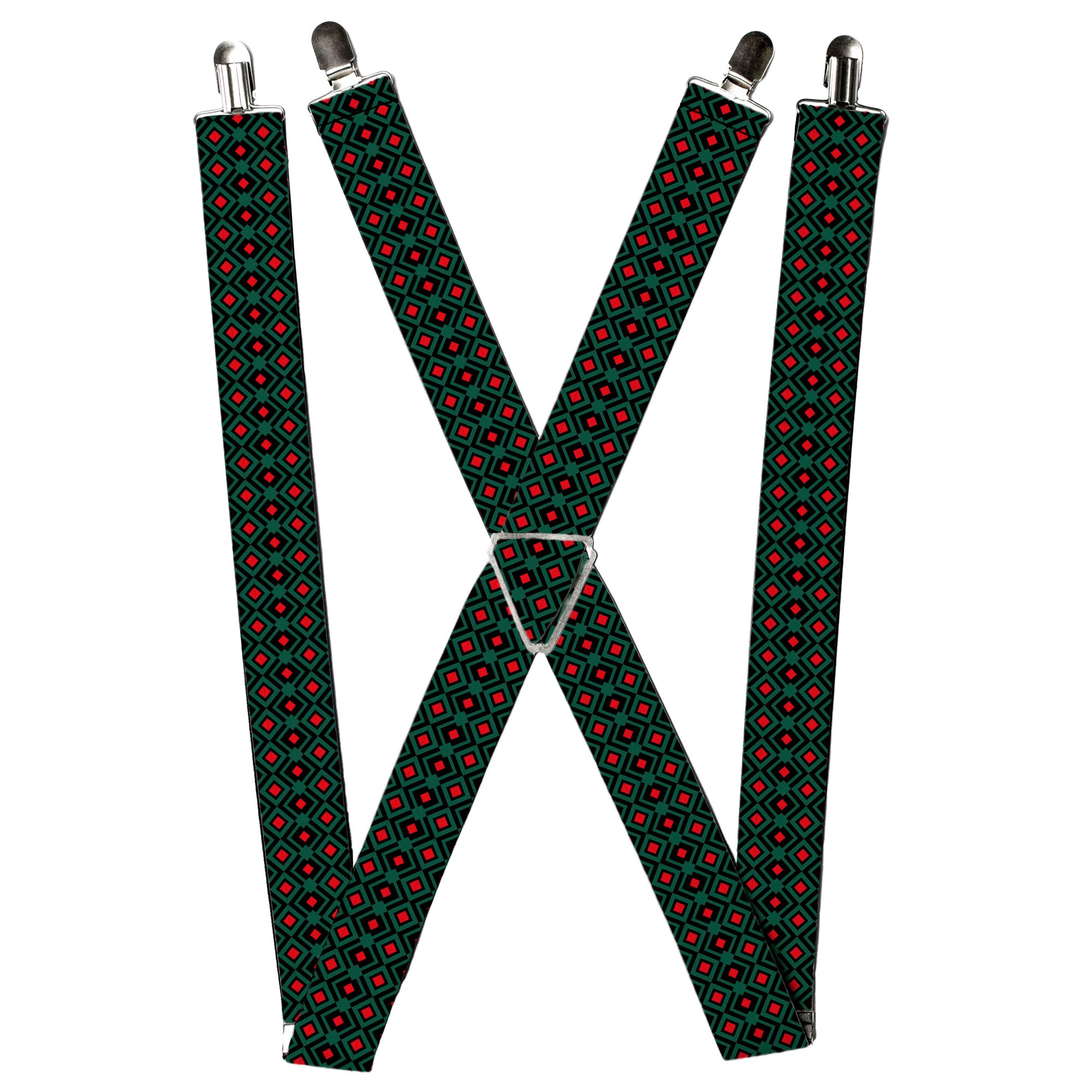 Suspenders - Geometric3 Black/Forest Green/Red