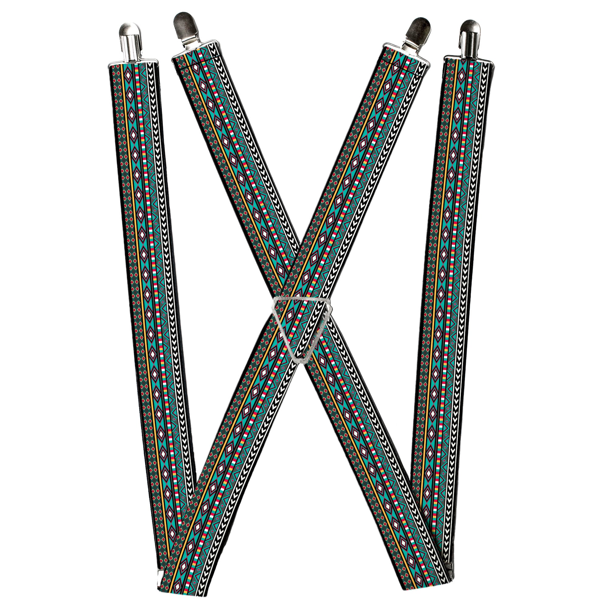Suspenders - Geometric5 Gray/Teal/White/Pink/Yellow