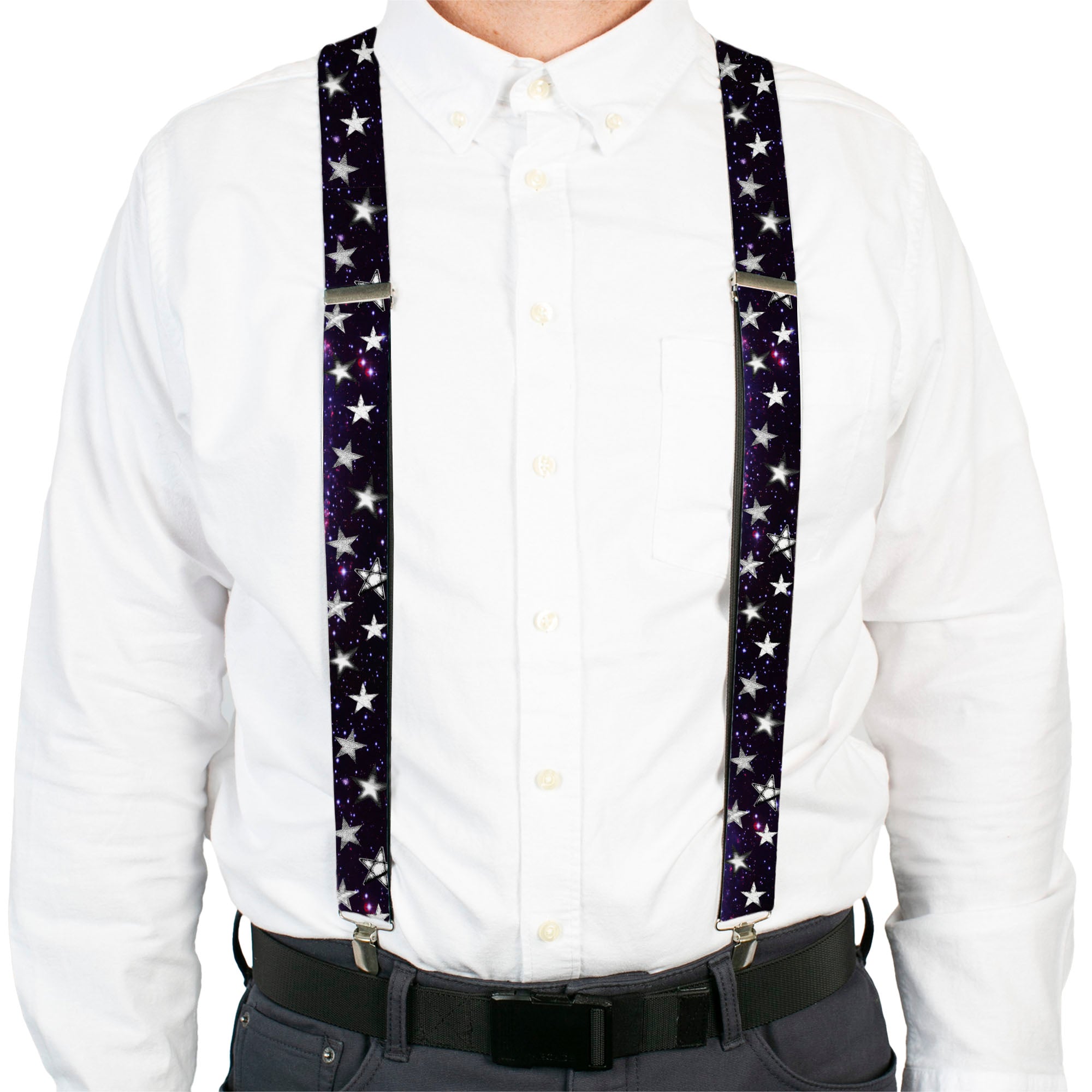 Suspenders - Glowing Stars in Space Black/Purple/White