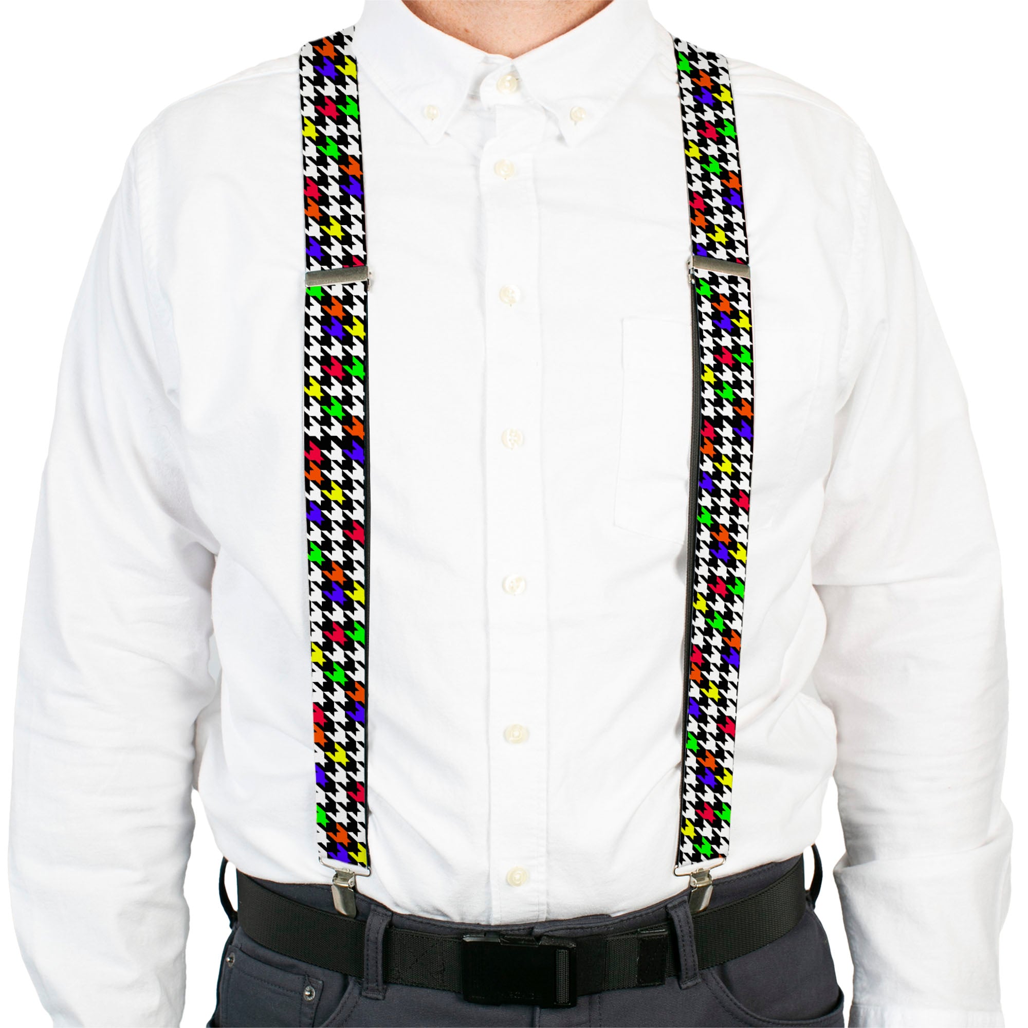 Suspenders - Houndstooth Black/White/Multi Neon