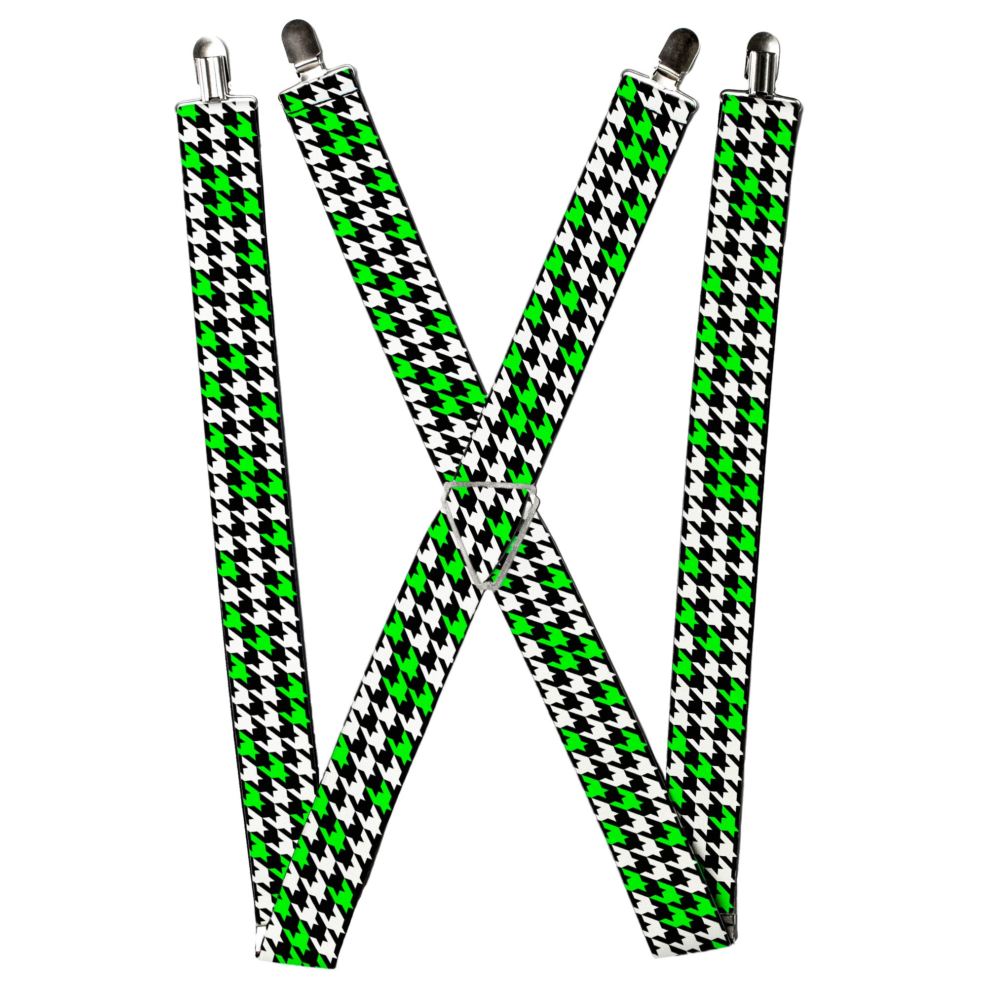 Suspenders - Houndstooth Black/White/Neon Green