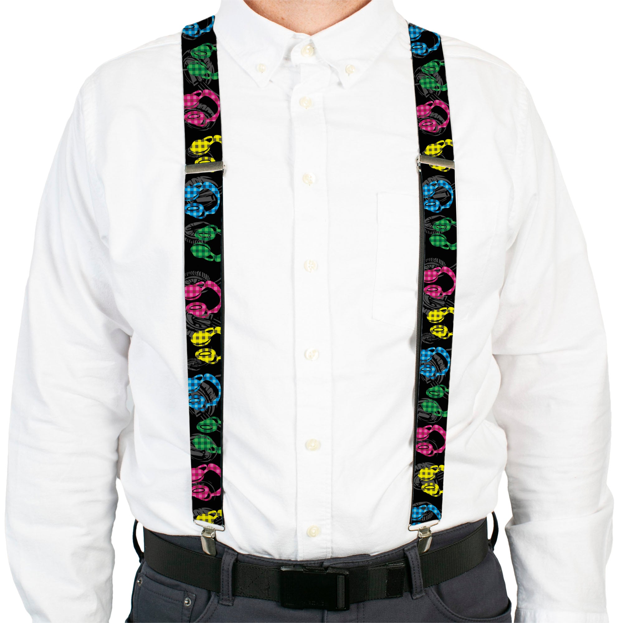 Suspenders - Headphones Buffalo Plaid Black/Neon