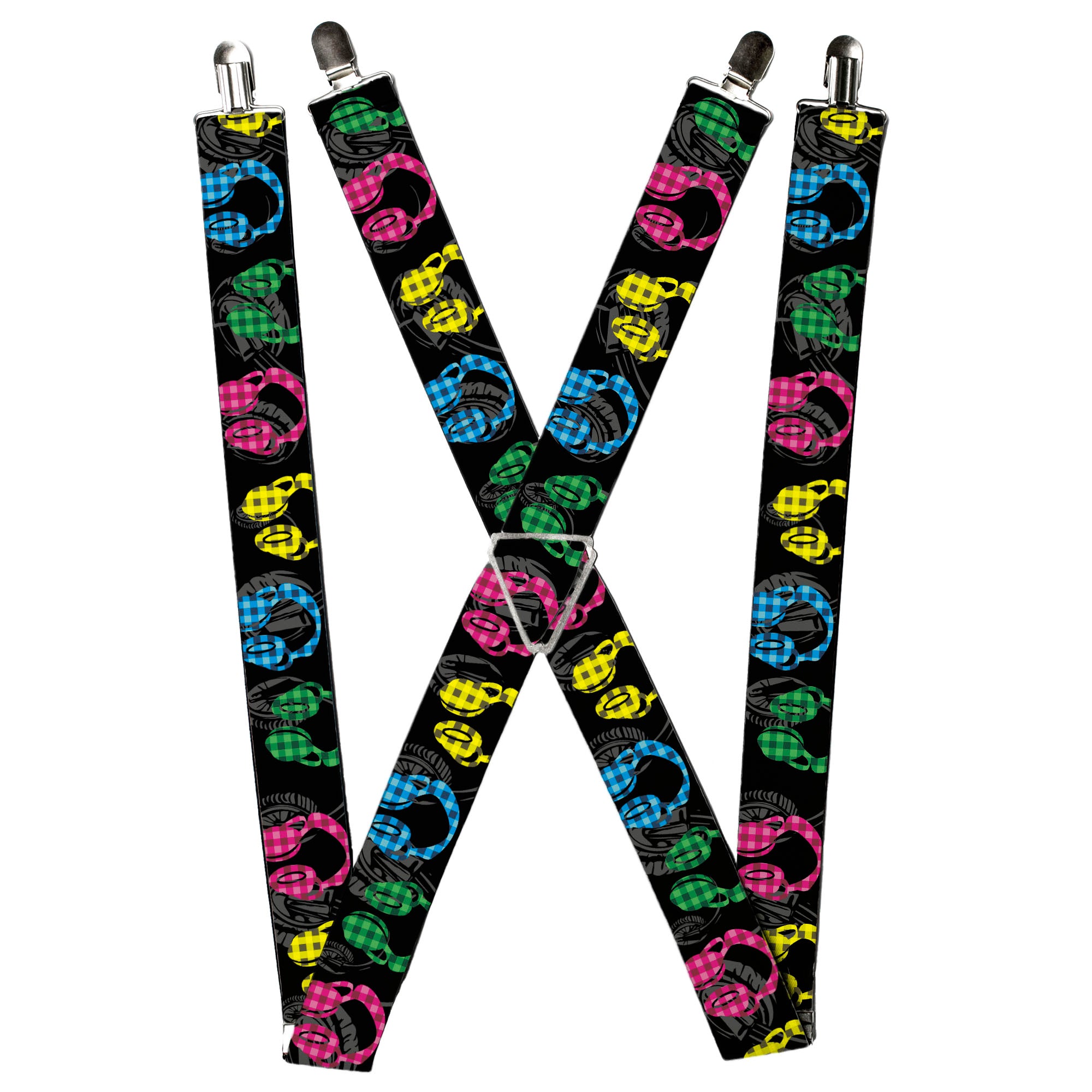 Suspenders - Headphones Buffalo Plaid Black/Neon
