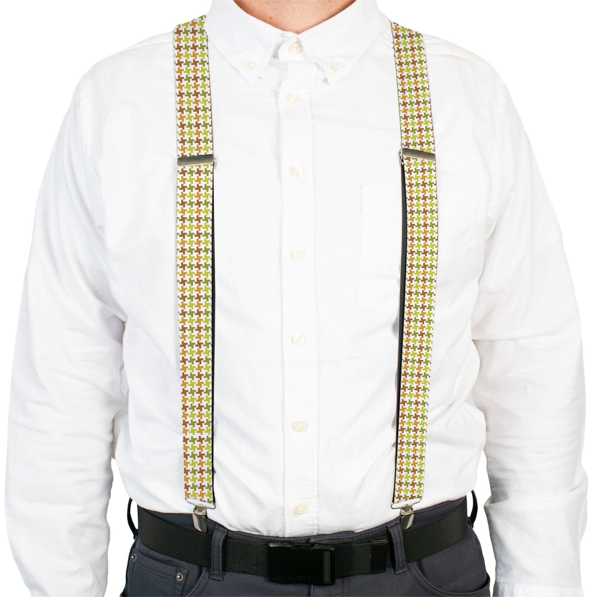 Suspenders - Houndstooth White/Green/Brown