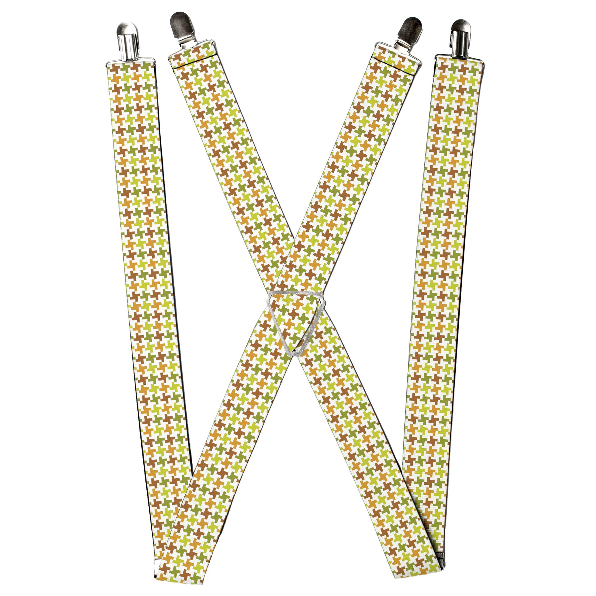 Suspenders - Houndstooth White/Green/Brown