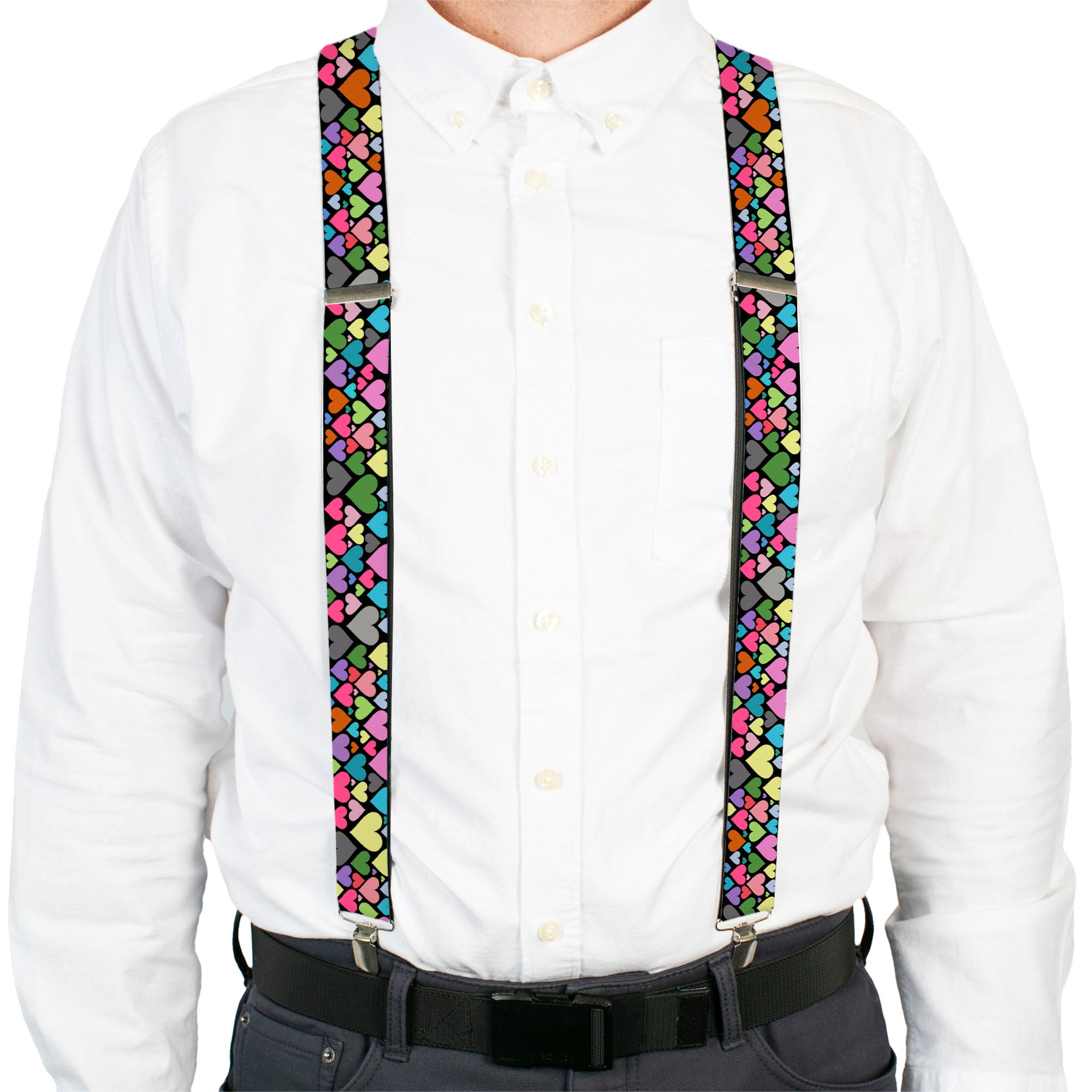 Suspenders - Hearts Black/Multi Color