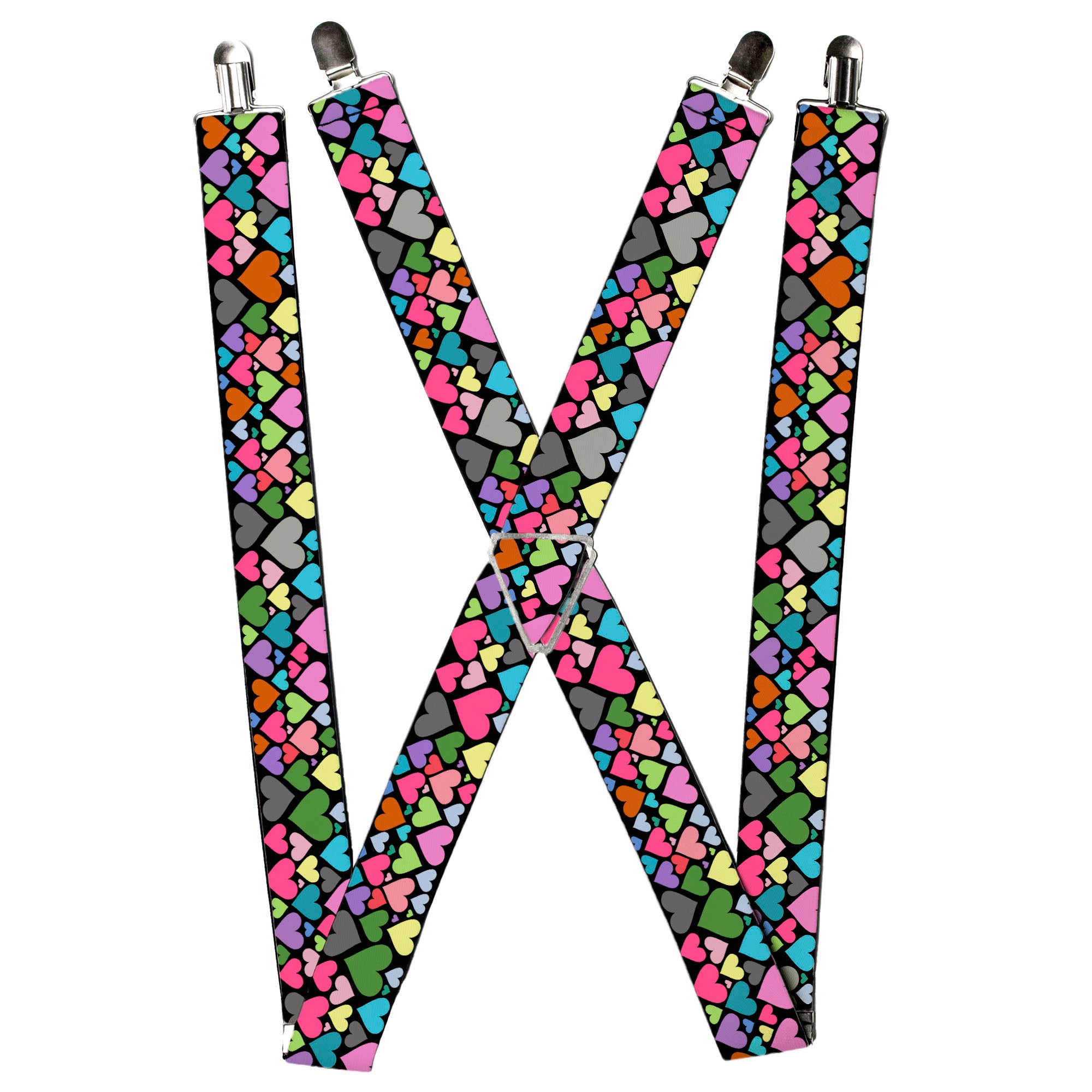 Suspenders - Hearts Black/Multi Color