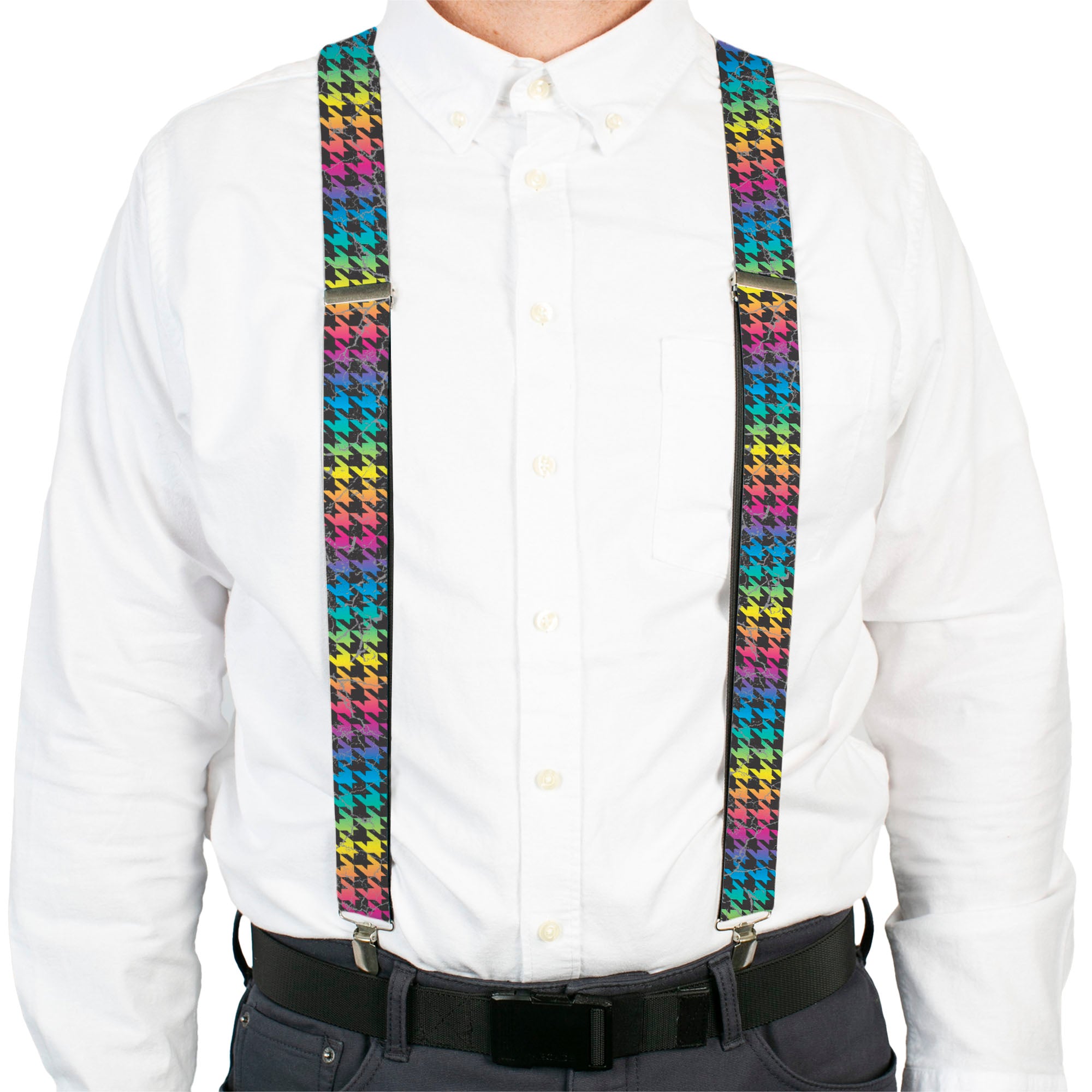 Suspenders - Houndstooth Black/Rainbow