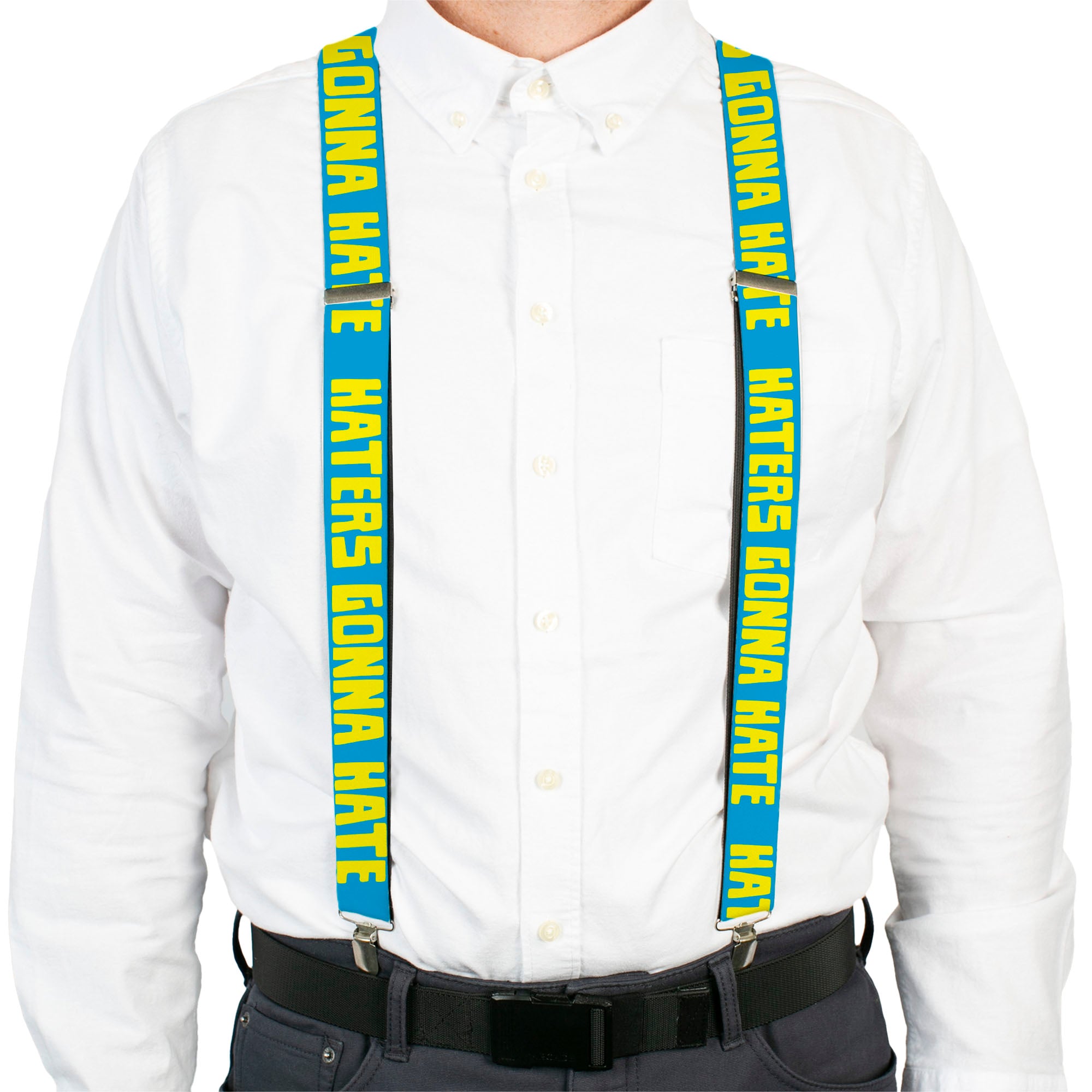 Suspenders - HATERS GONNA HATE Turquoise/Yellow