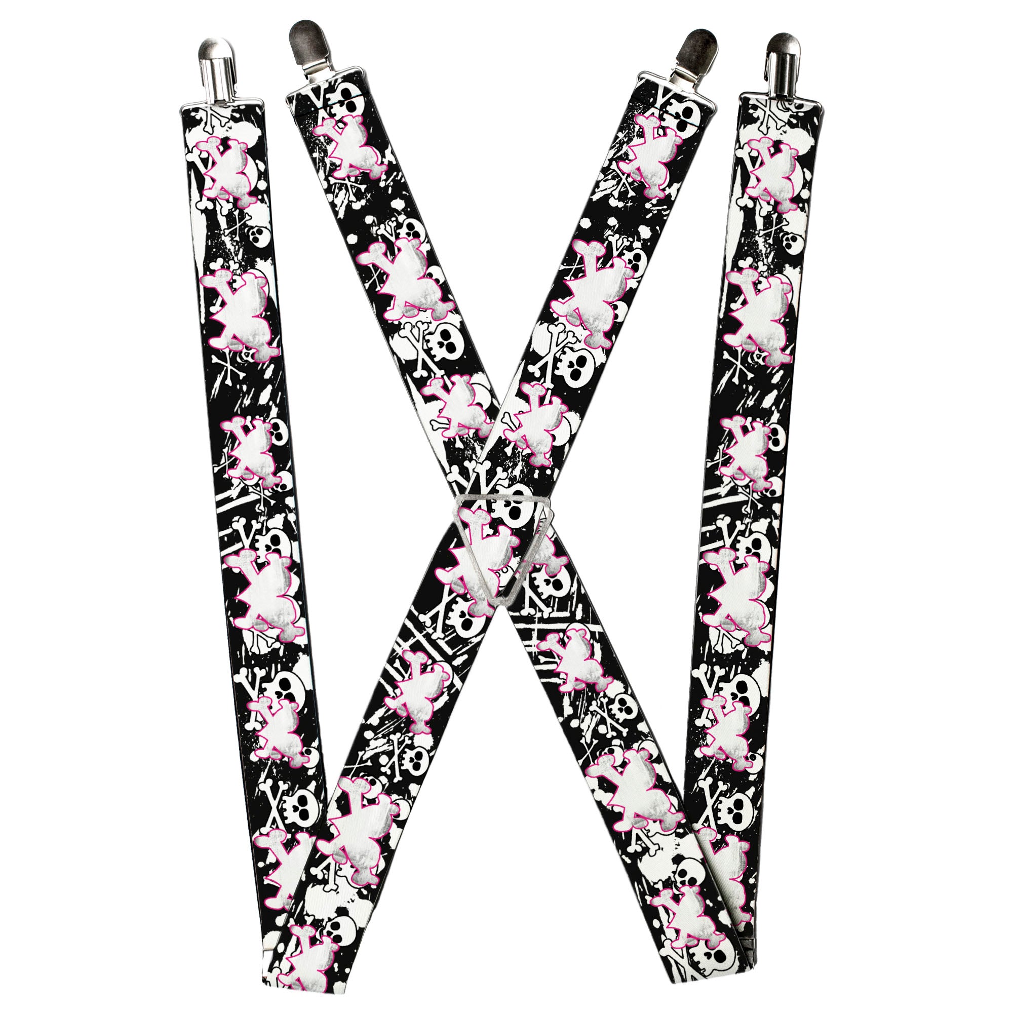 Suspenders - Heart & Cross Bones w/Skulls & Splatter Black/White