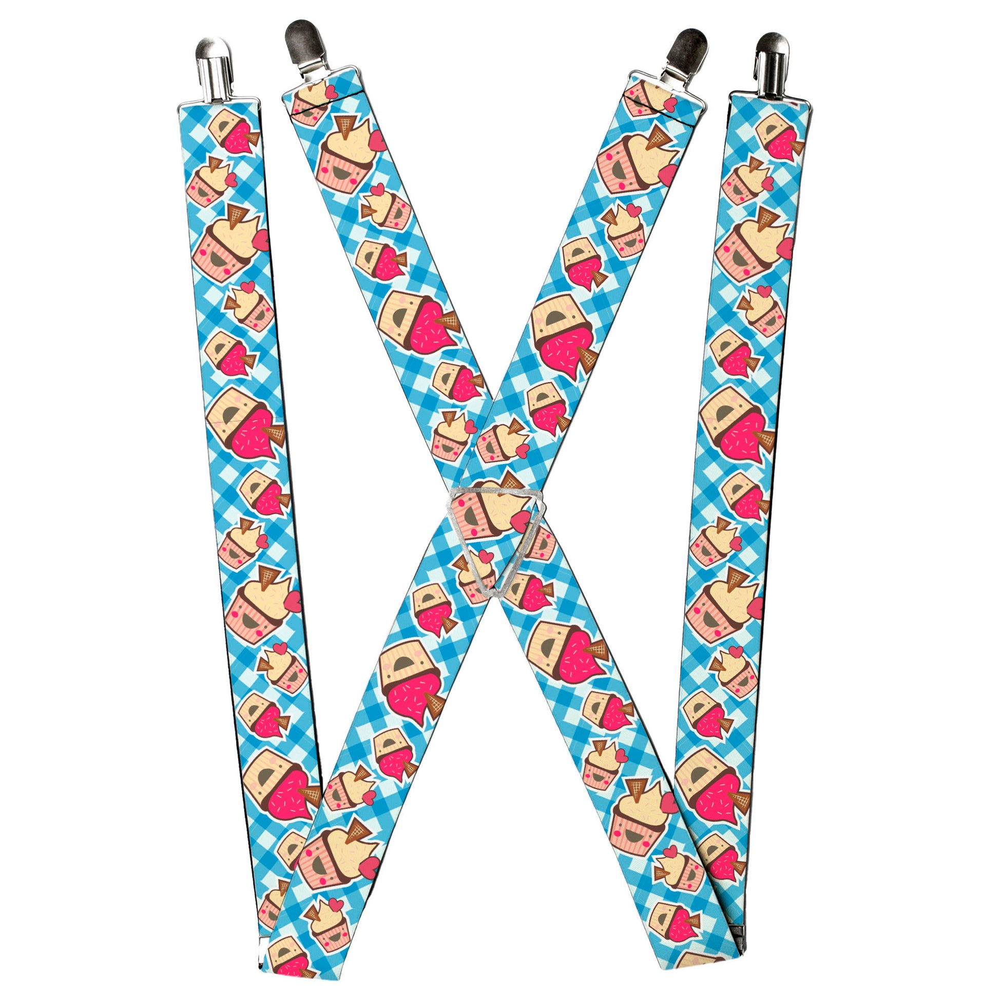 Suspenders - Happy Cupcakes Buffalo Plaid White/Blue Suspenders Buckle-Down