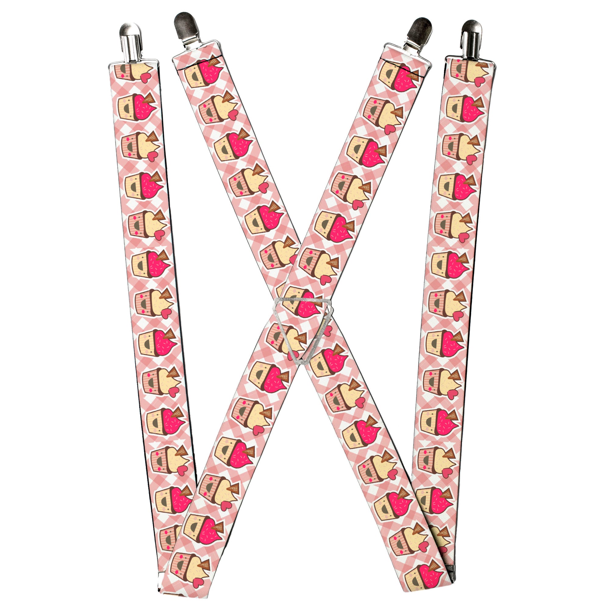 Suspenders - Happy Cupcakes Buffalo Plaid White/Pink Suspenders Buckle-Down