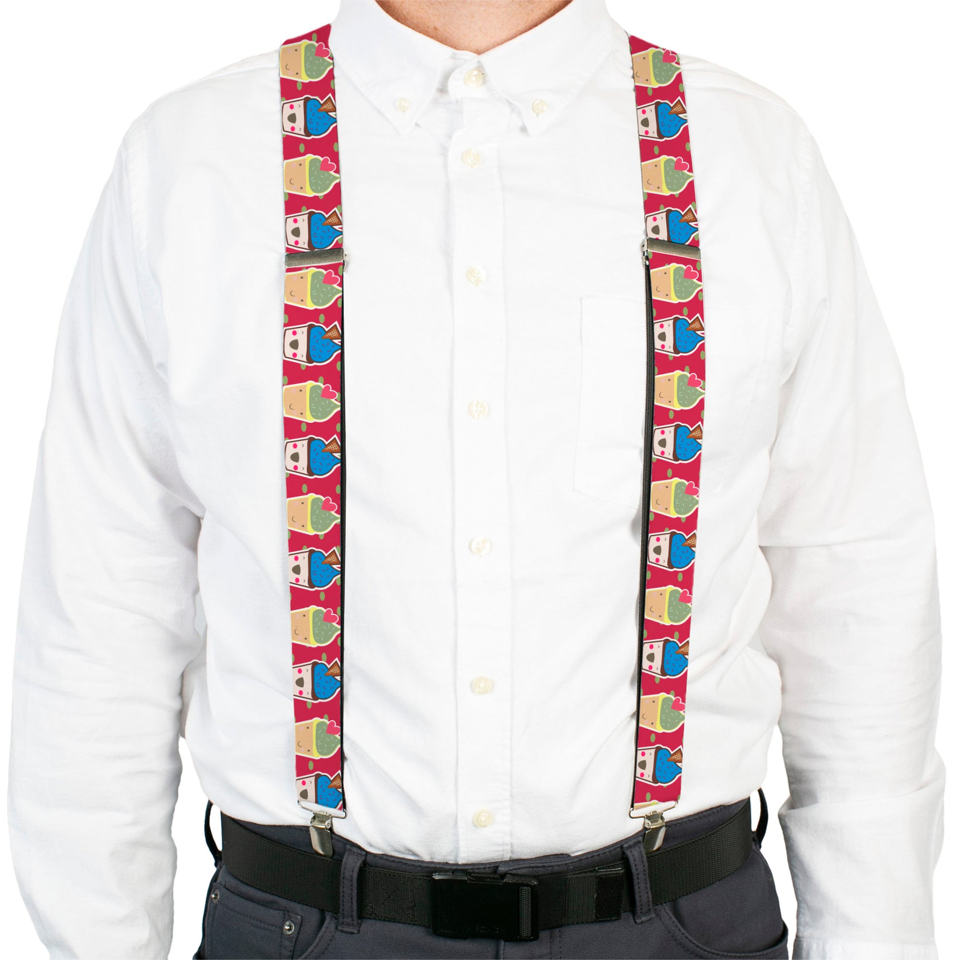 Suspenders - 1.5" - Happy Cupcakes/Dots Pink/Green Suspenders Buckle-Down