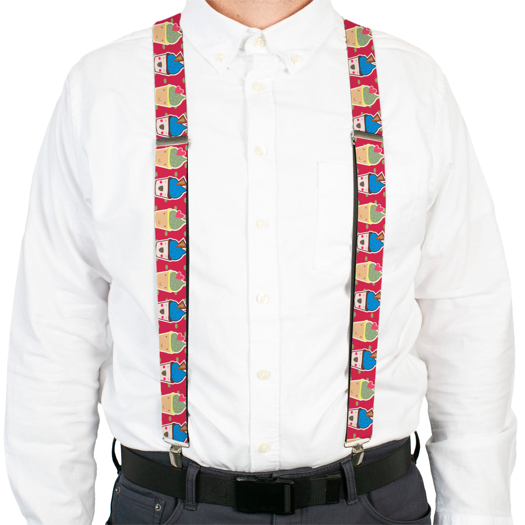 Suspenders - 1.5" - Happy Cupcakes/Dots Pink/Green Suspenders Buckle-Down