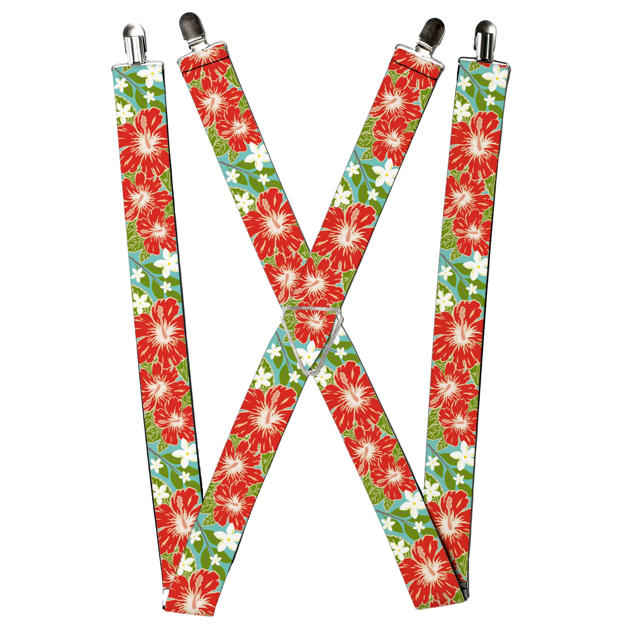 Suspenders - Hibiscus & Plumerias Turquoise/Green/Red/White