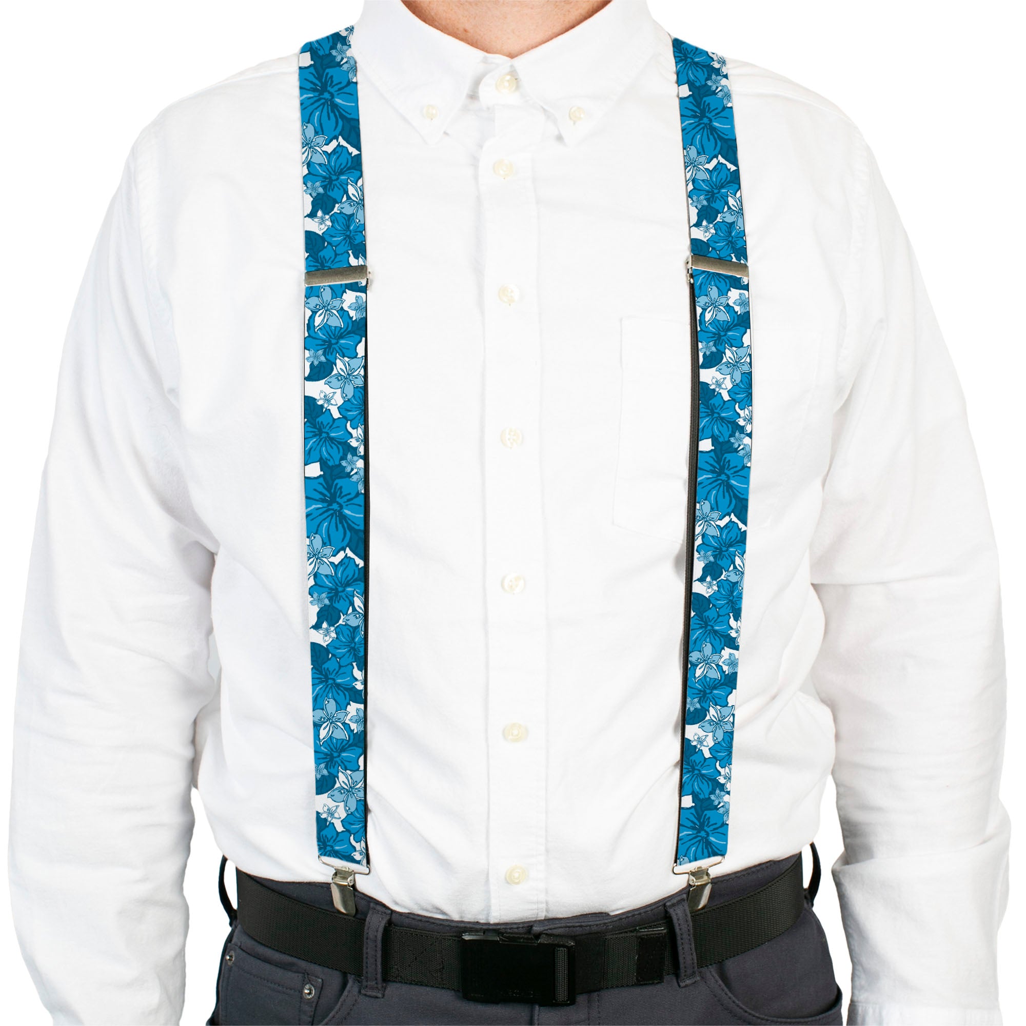 Suspenders - Hibiscus Collage White/Blues