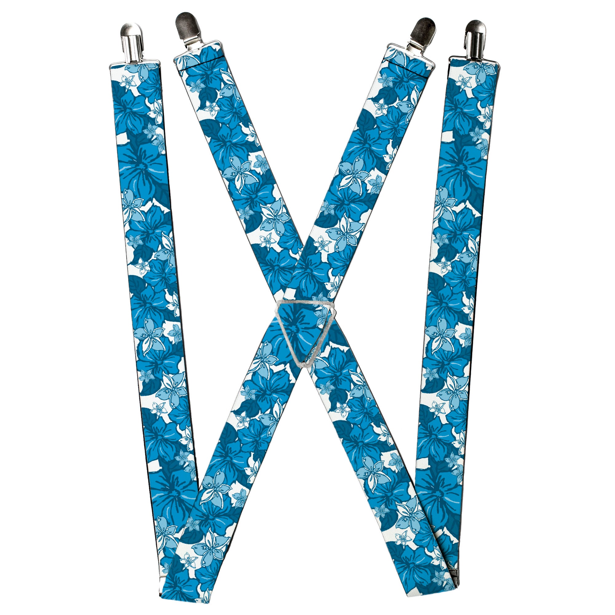 Suspenders - Hibiscus Collage White/Blues
