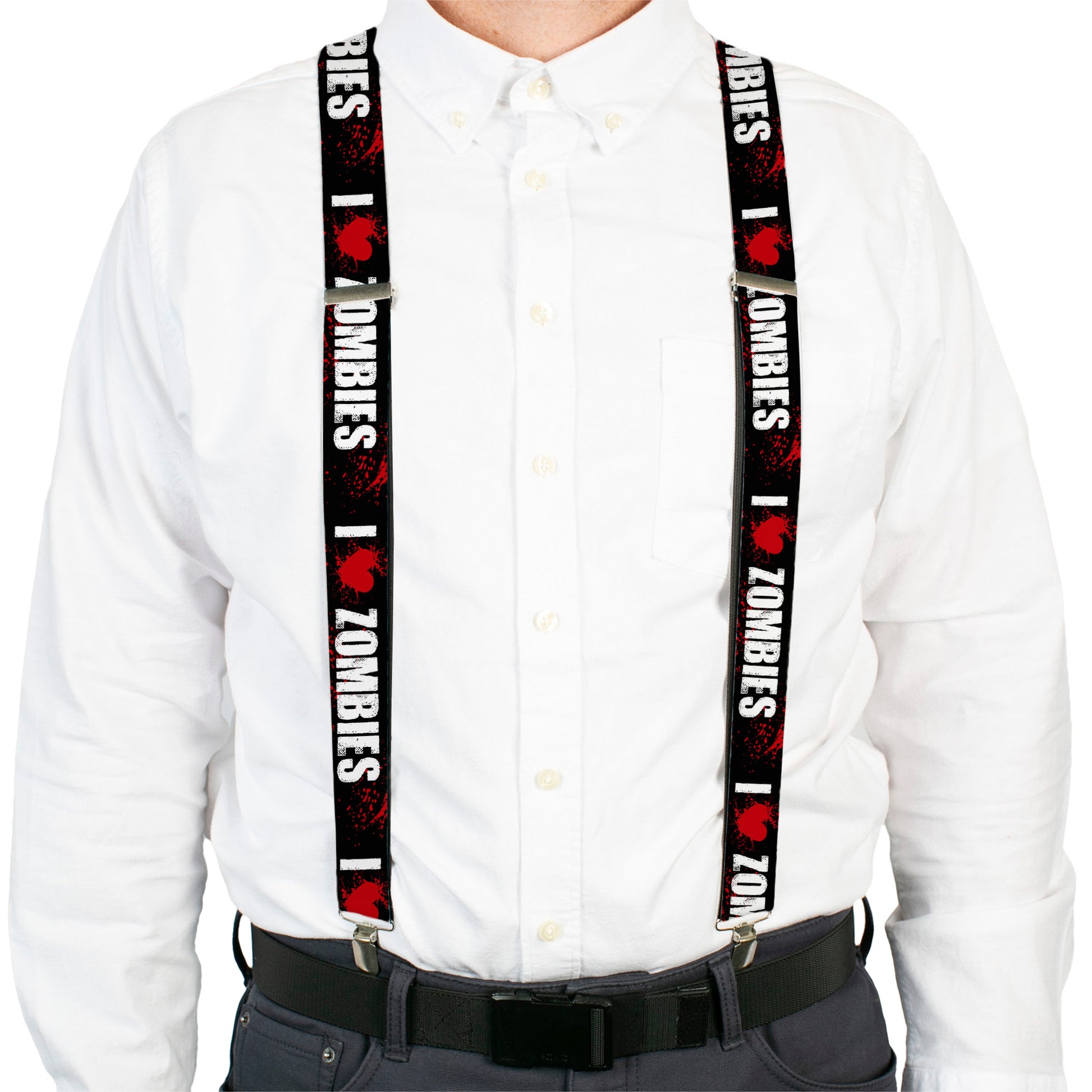 Suspenders - I "HEART" ZOMBIES Black/White/Red Splatter Suspenders Buckle-Down