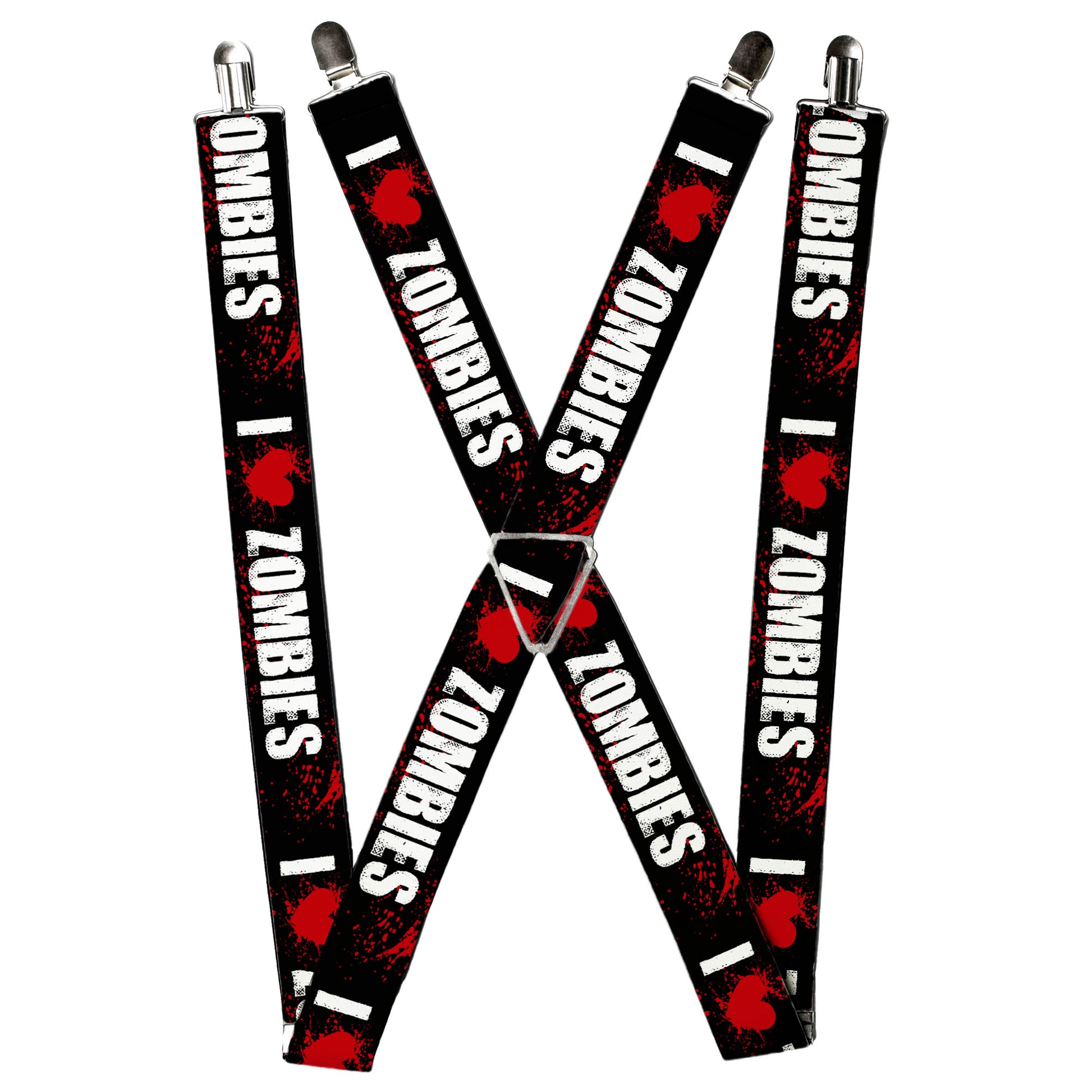 Suspenders - I "HEART" ZOMBIES Black/White/Red Splatter Suspenders Buckle-Down
