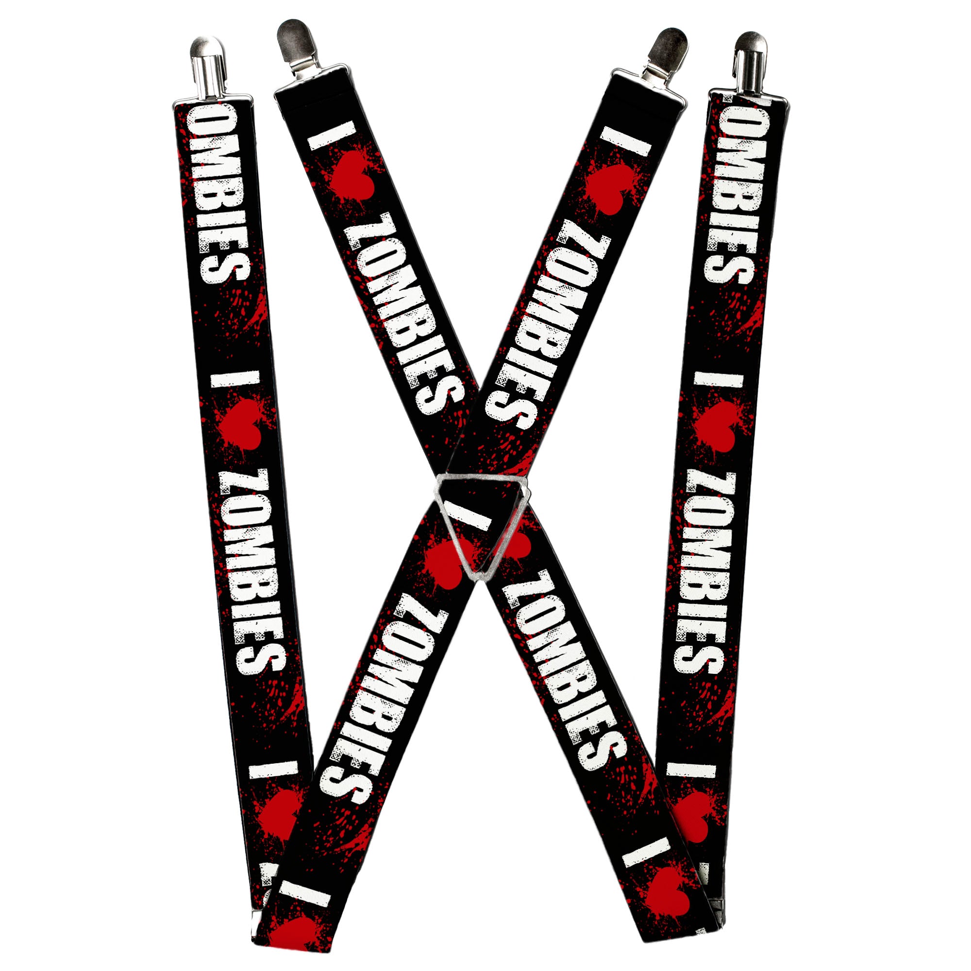 Suspenders - I "HEART" ZOMBIES Black/White/Red Splatter Suspenders Buckle-Down