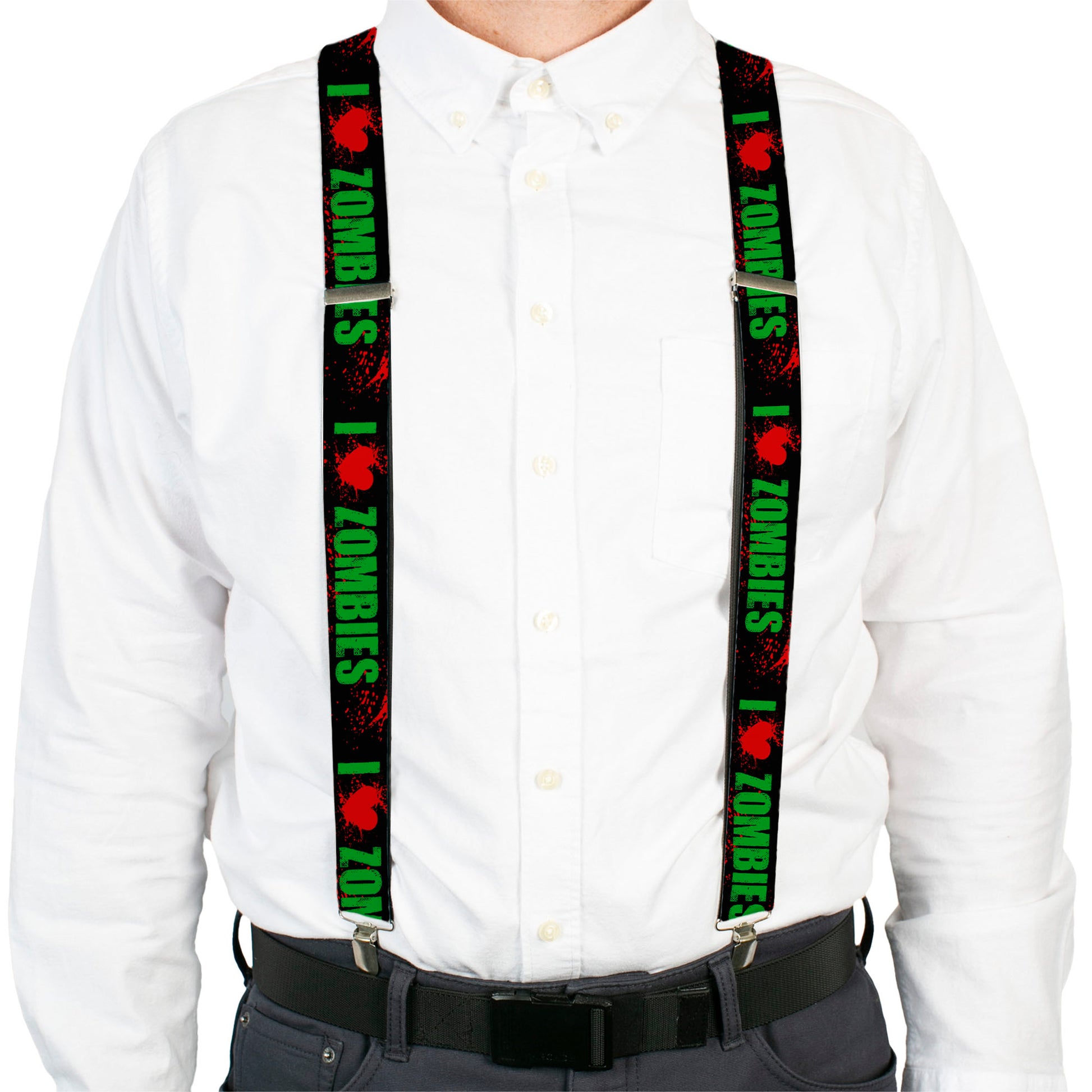 Suspenders - I "Heart" ZOMBIES Bold Splatter Black/Green/Red Suspenders Buckle-Down