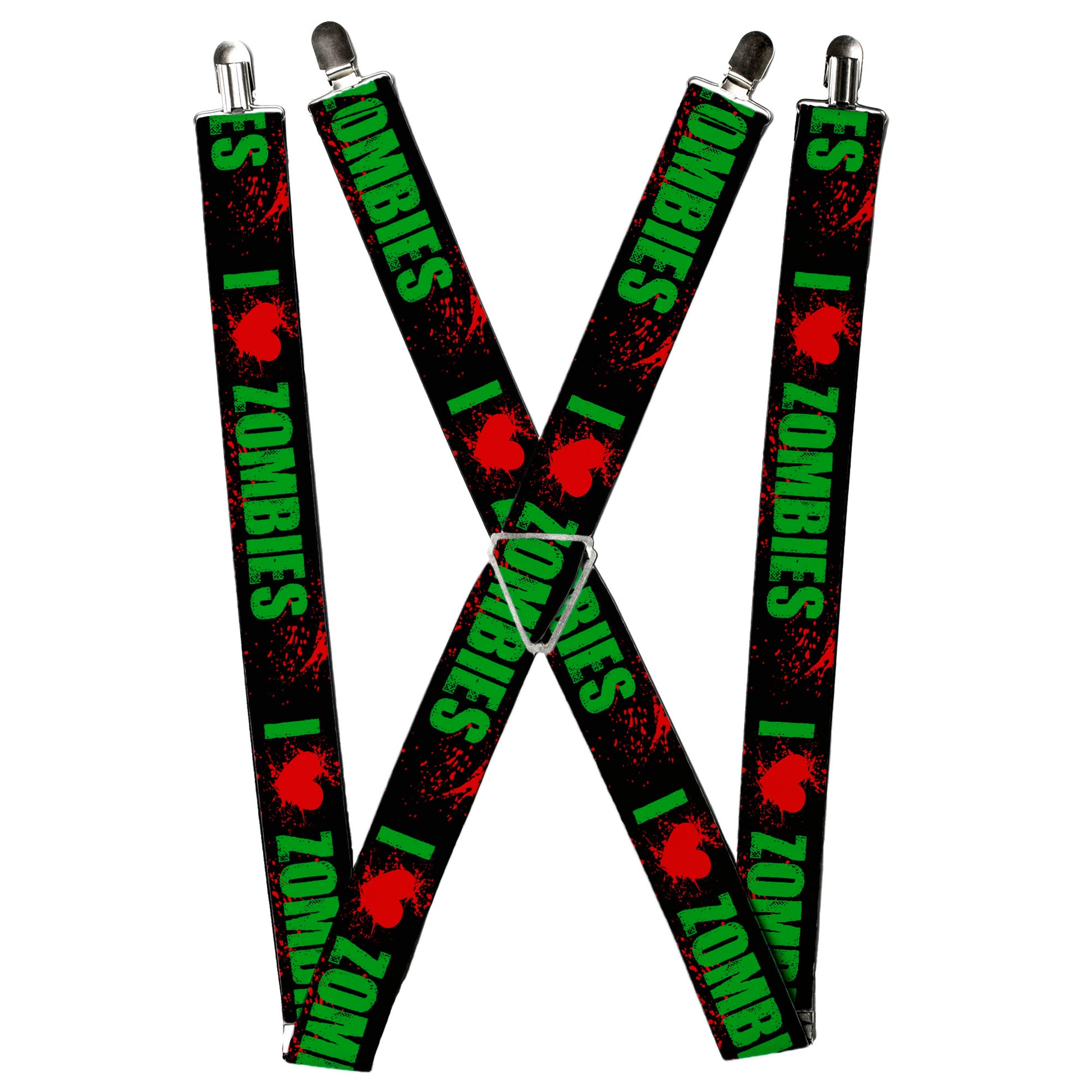 Suspenders - I "Heart" ZOMBIES Bold Splatter Black/Green/Red Suspenders Buckle-Down