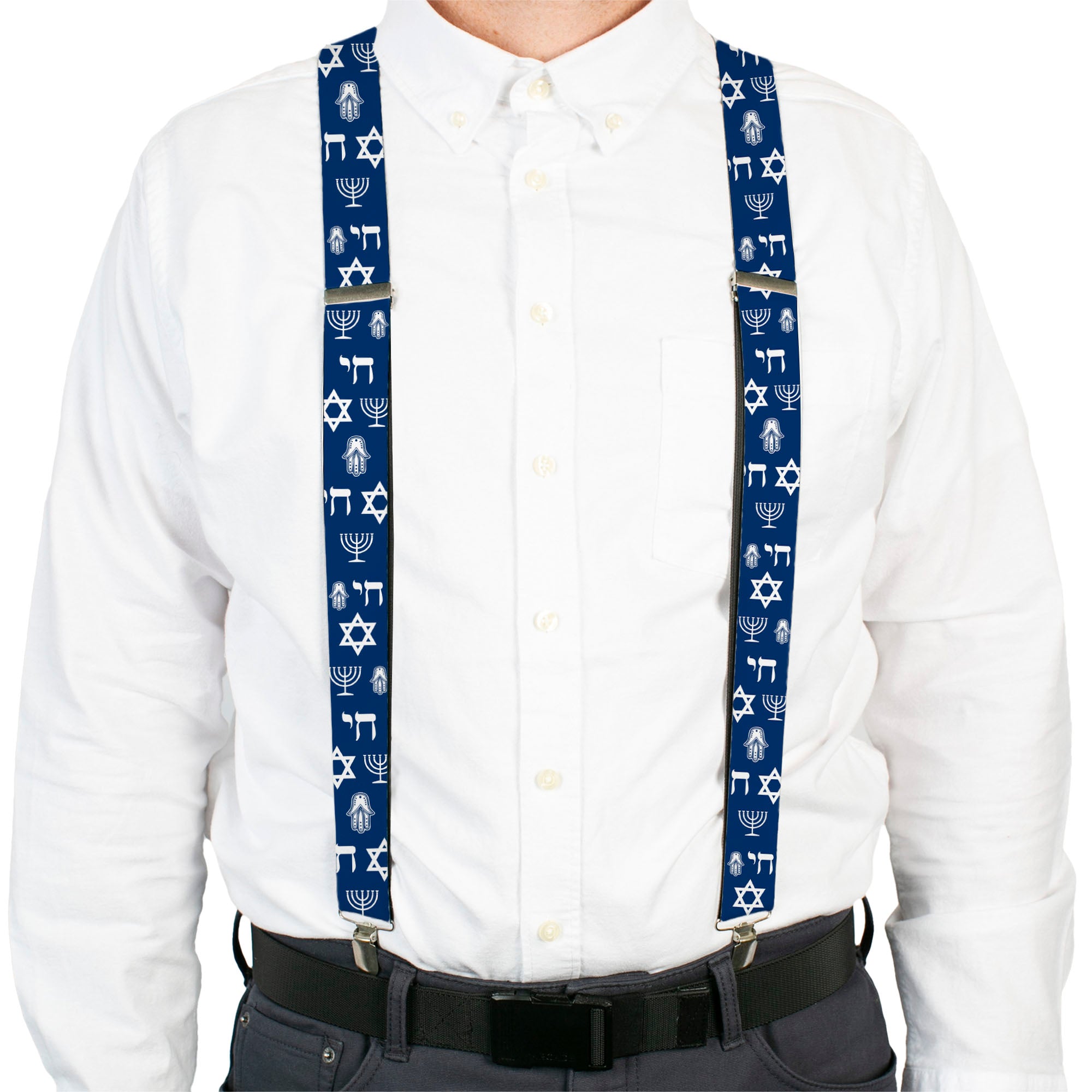 Suspenders - Jewish Symbols-4 Blue/White Suspenders Buckle-Down