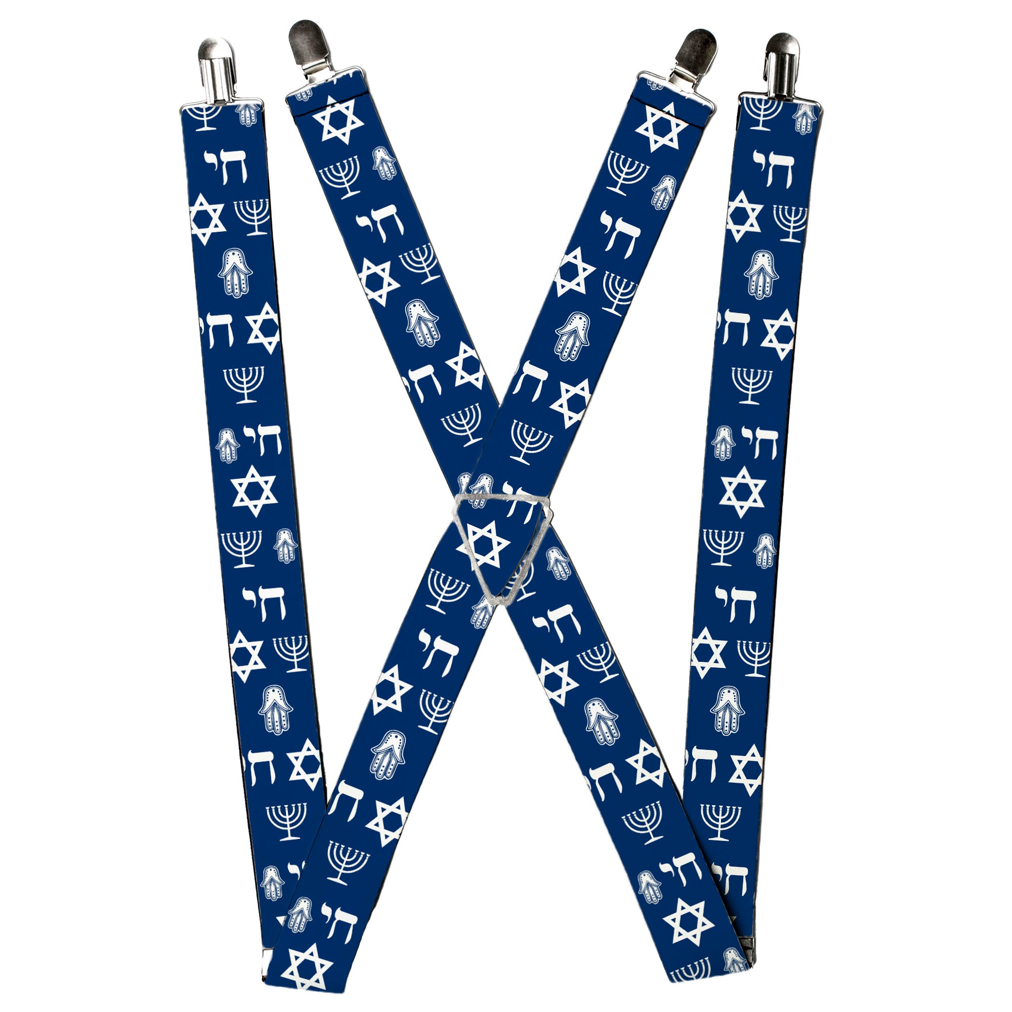 Suspenders - Jewish Symbols-4 Blue/White Suspenders Buckle-Down