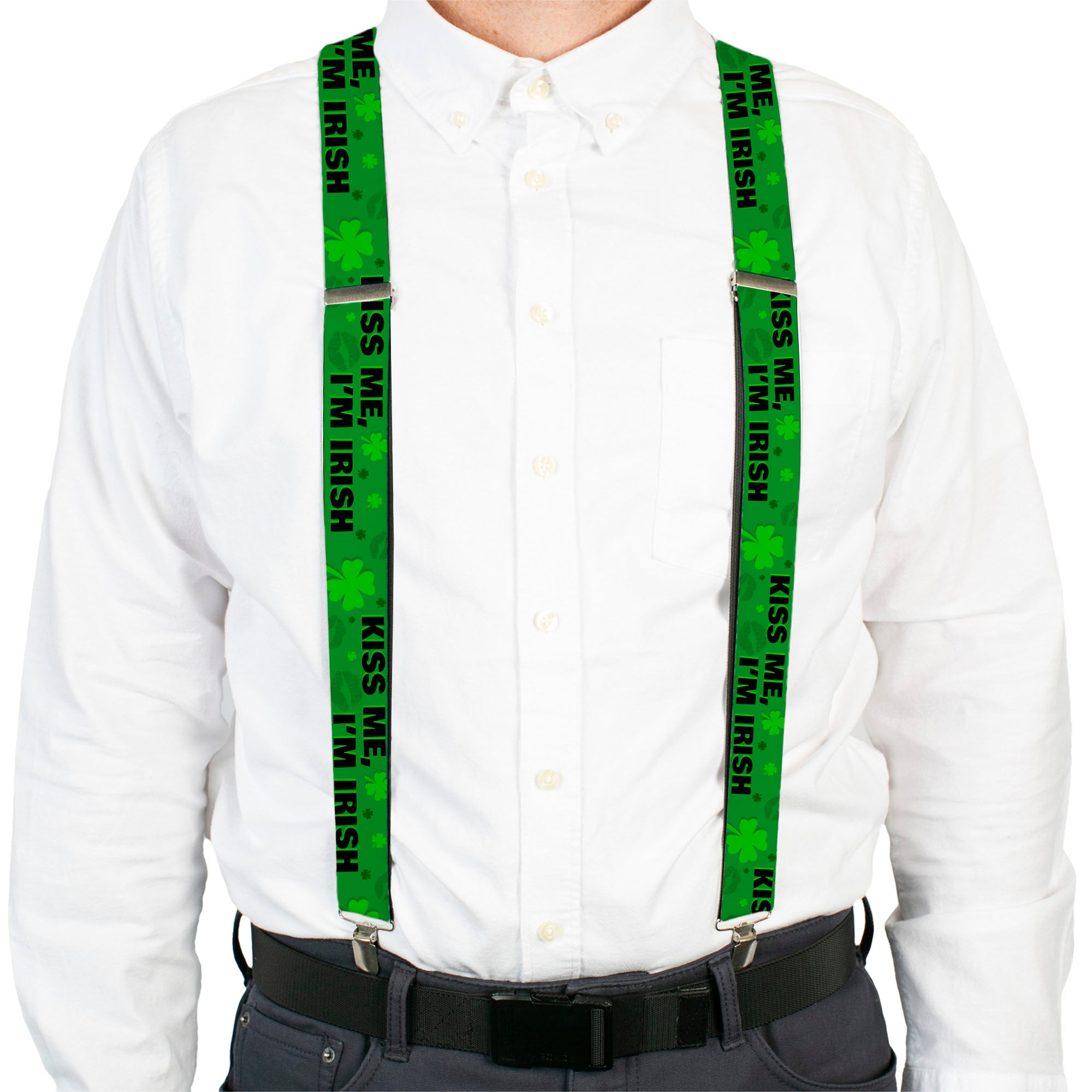 Suspenders - KISS ME, I'M IRISH! Clovers/Kisses Greens/Black Suspenders Buckle-Down