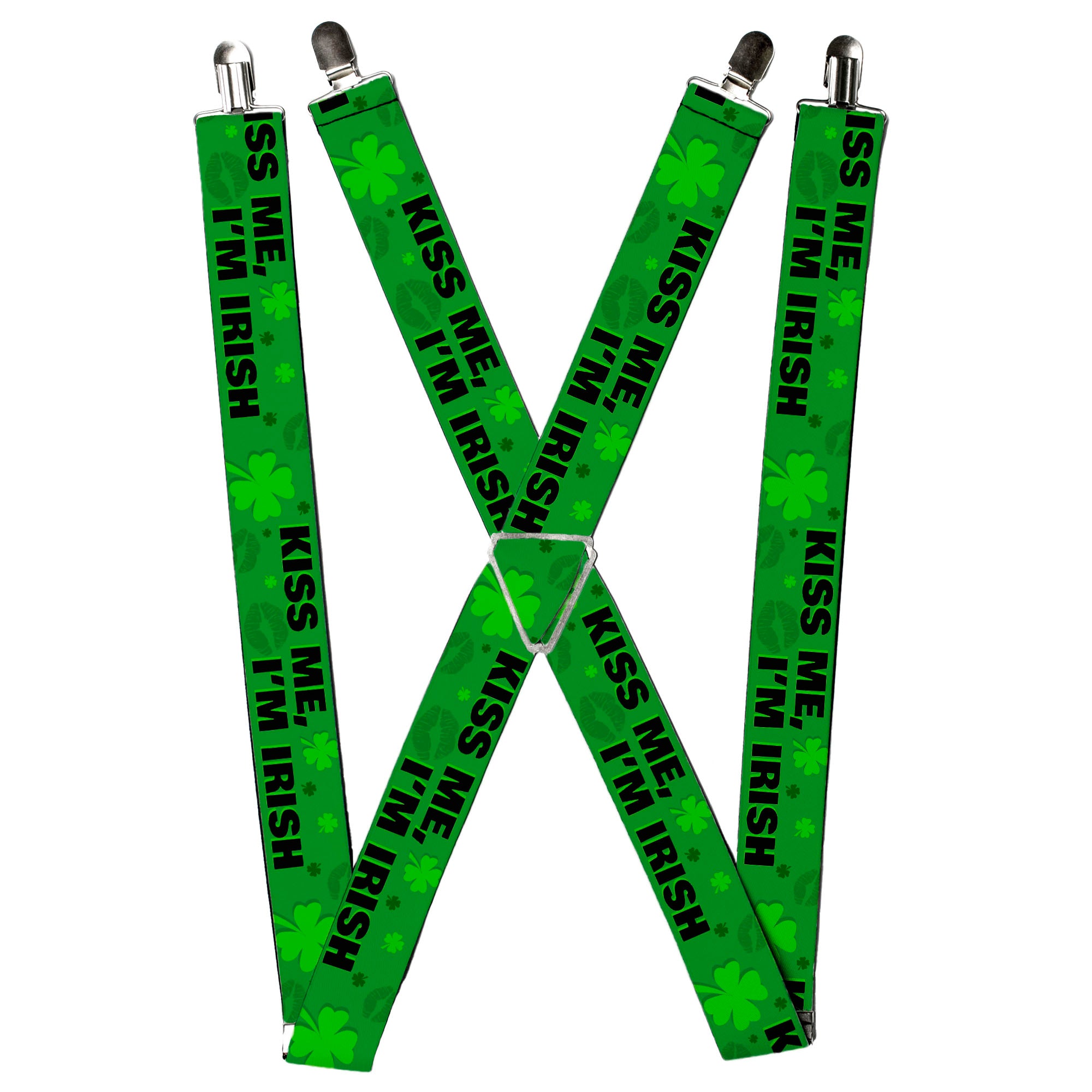 Suspenders - KISS ME, I'M IRISH! Clovers/Kisses Greens/Black Suspenders Buckle-Down