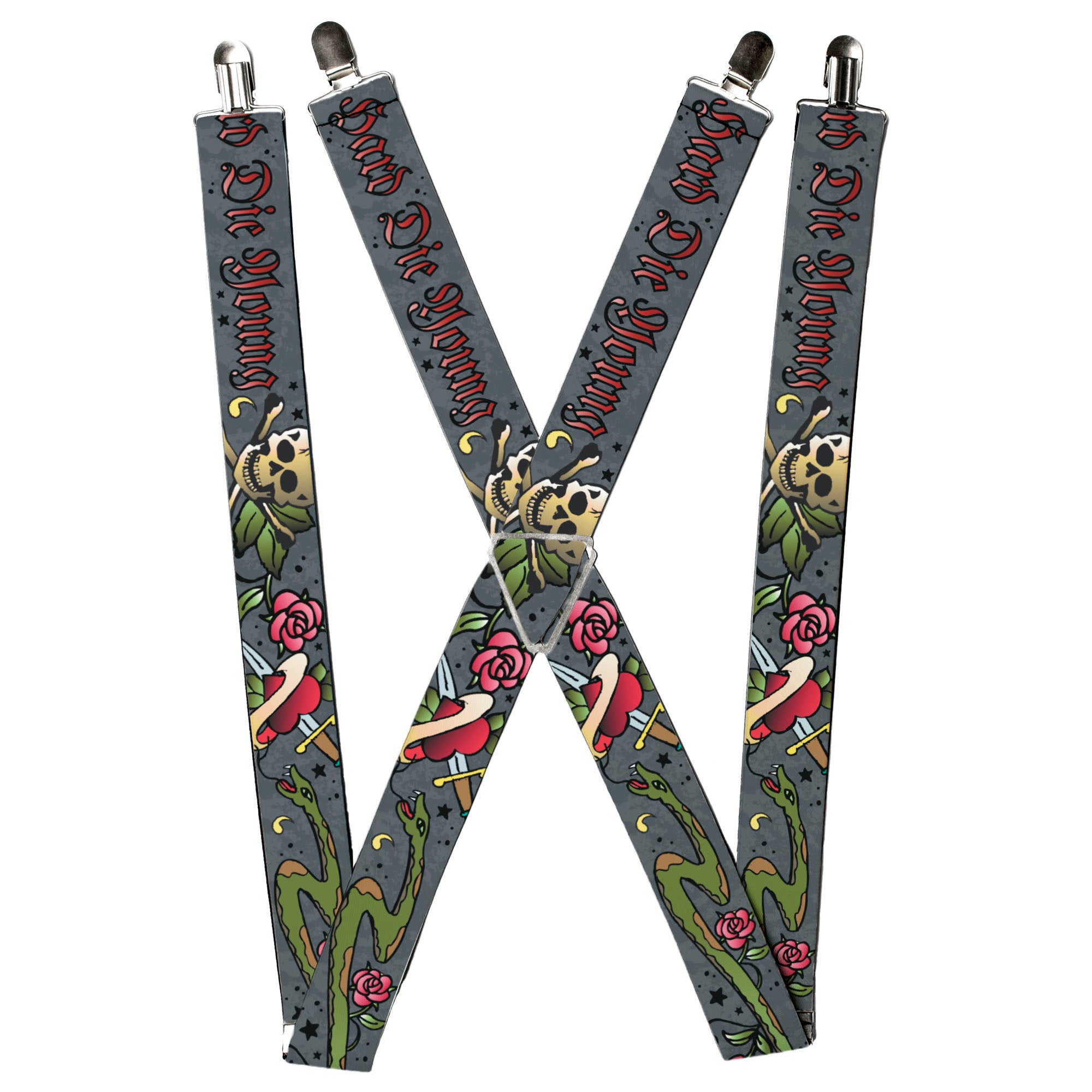 Suspenders - Live Hard Die Young Gray Suspenders Buckle-Down