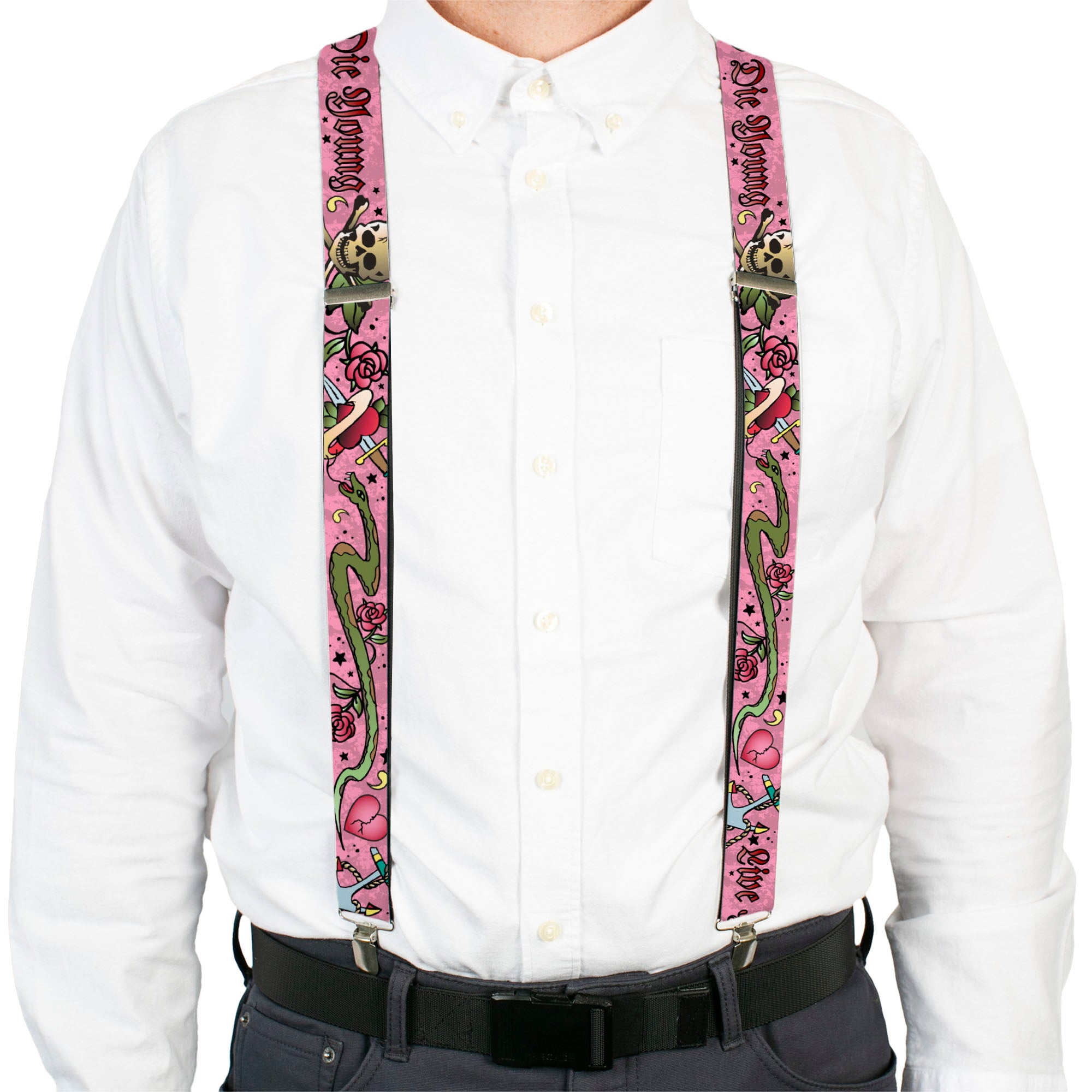 Suspenders - Live Hard Die Young Pink Suspenders Buckle-Down