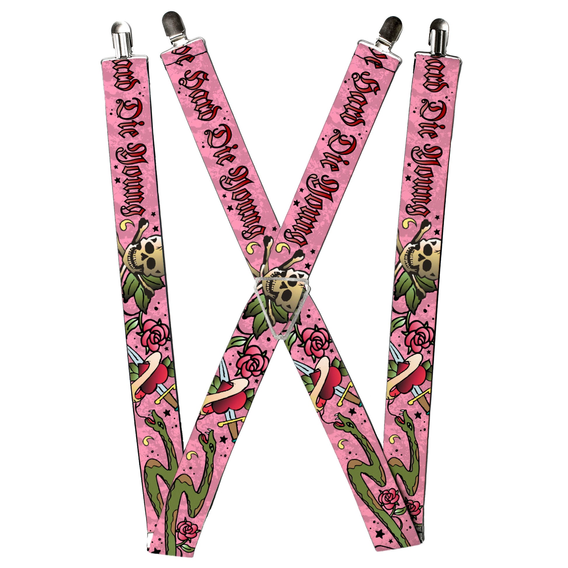 Suspenders - Live Hard Die Young Pink Suspenders Buckle-Down