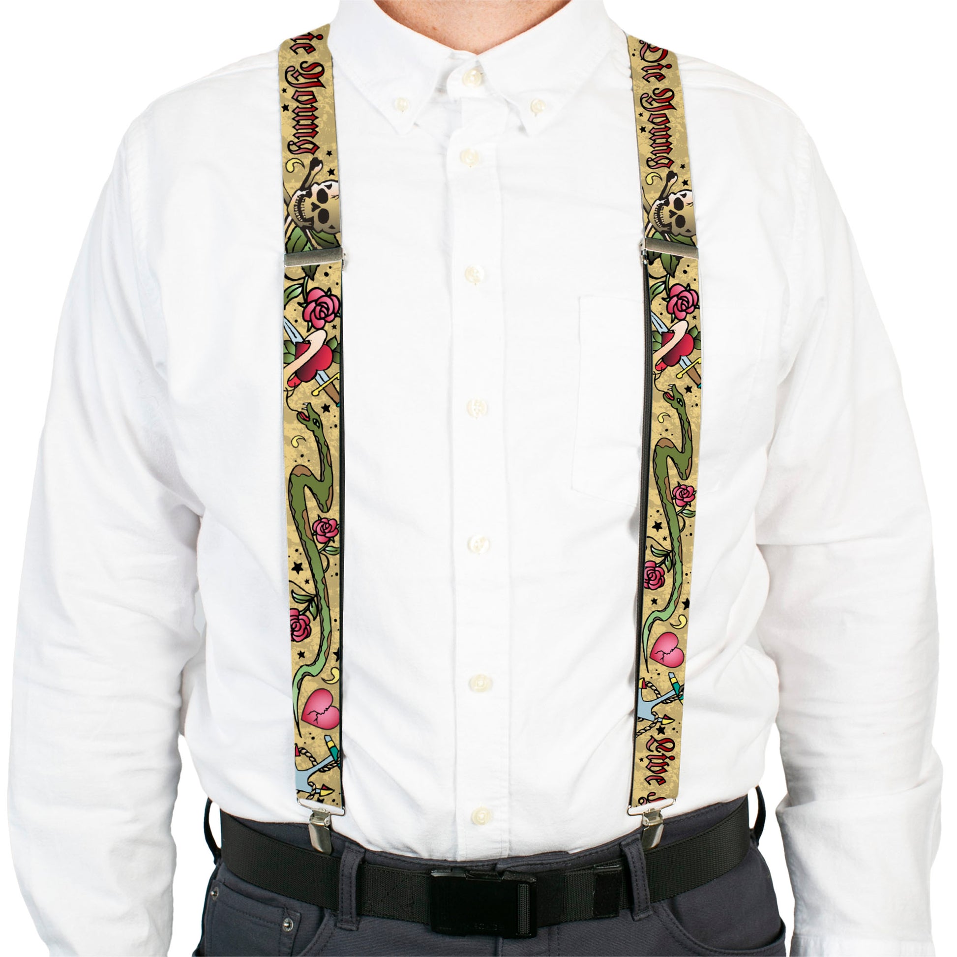 Suspenders - Live Hard Die Young Tan Suspenders Buckle-Down