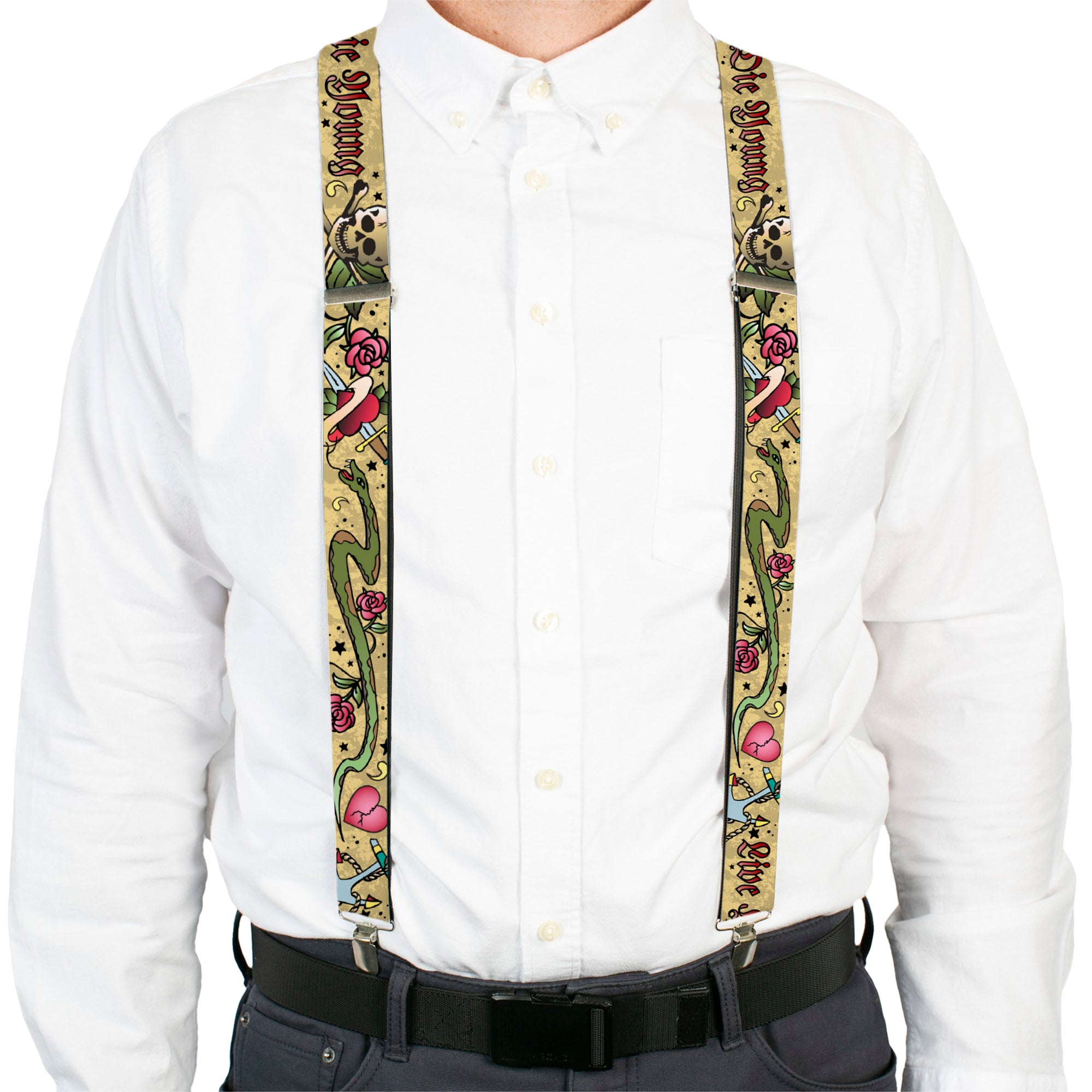 Suspenders - Live Hard Die Young Tan Suspenders Buckle-Down