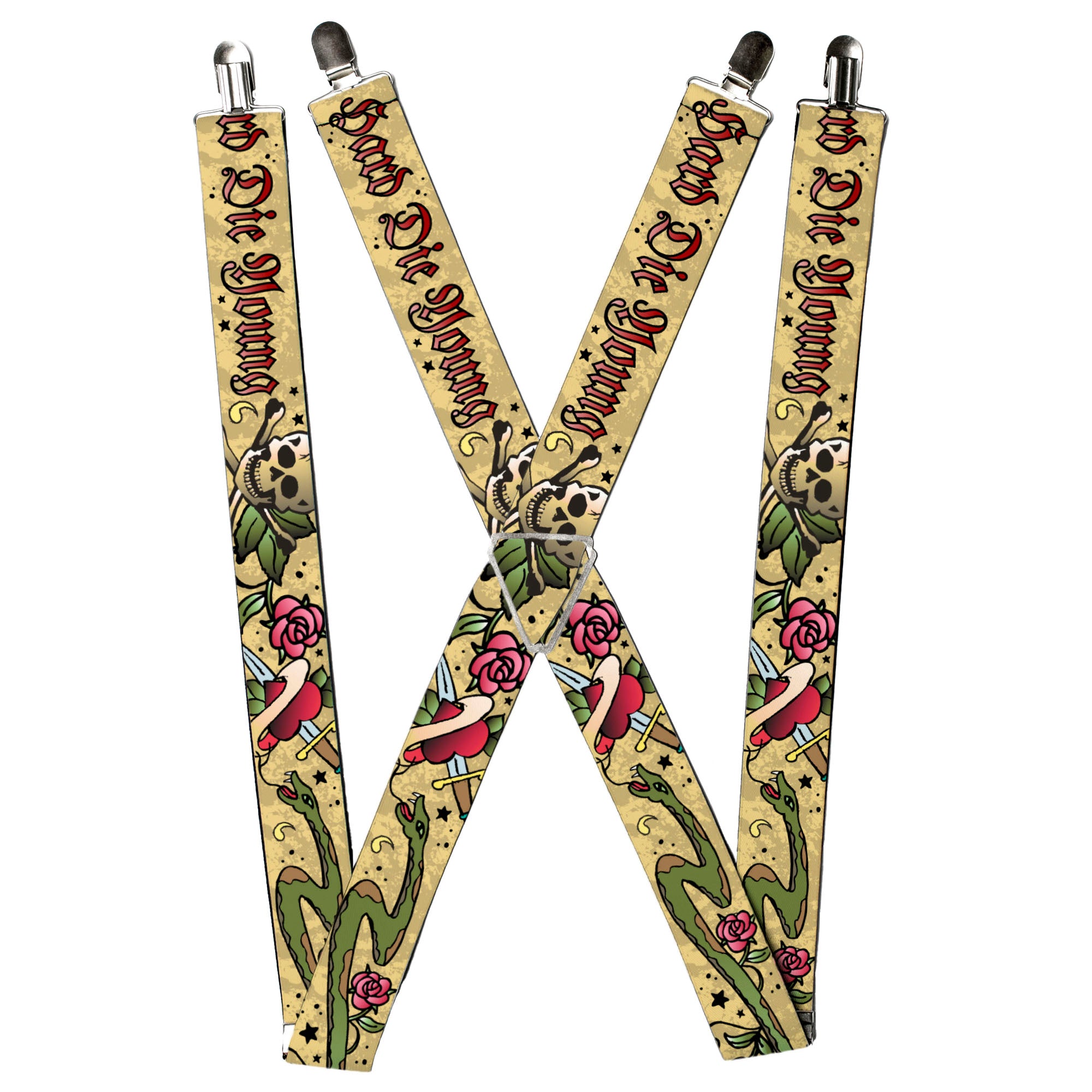 Suspenders - Live Hard Die Young Tan Suspenders Buckle-Down