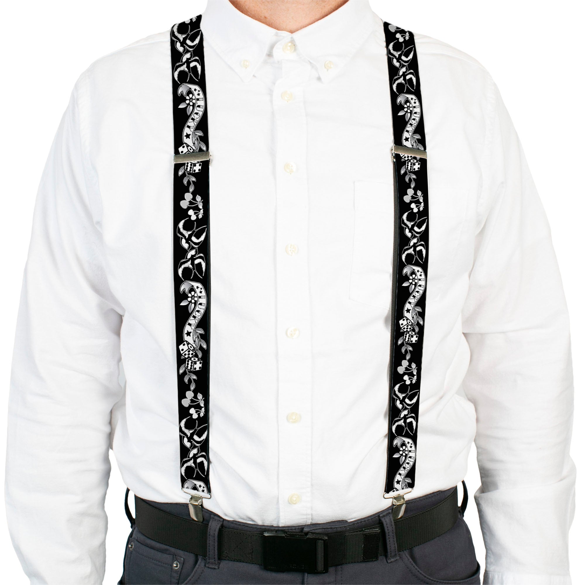 Suspenders - Lucky Black/White Suspenders Buckle-Down