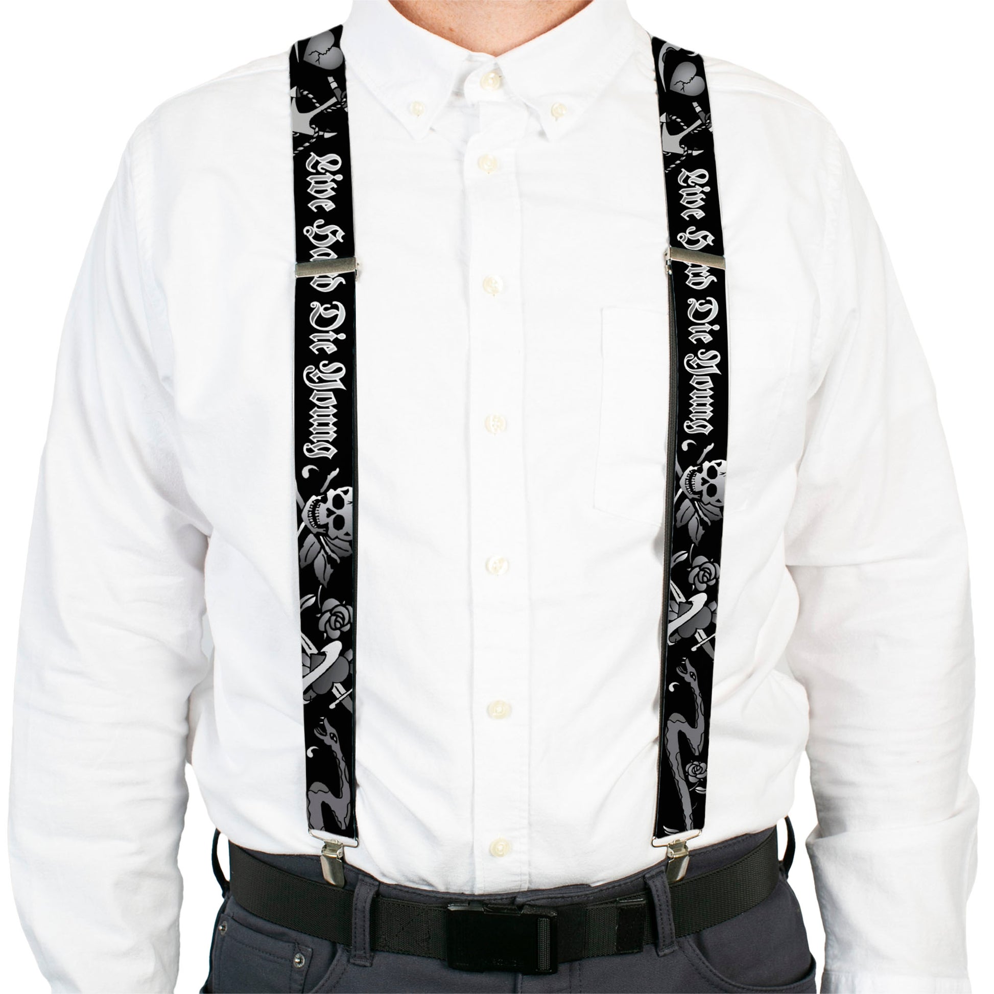 Suspenders - Live Hard Die Young Black/White Suspenders Buckle-Down