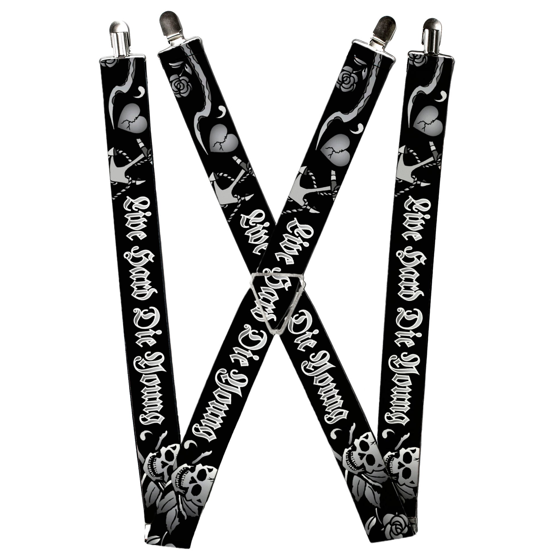 Suspenders - Live Hard Die Young Black/White Suspenders Buckle-Down