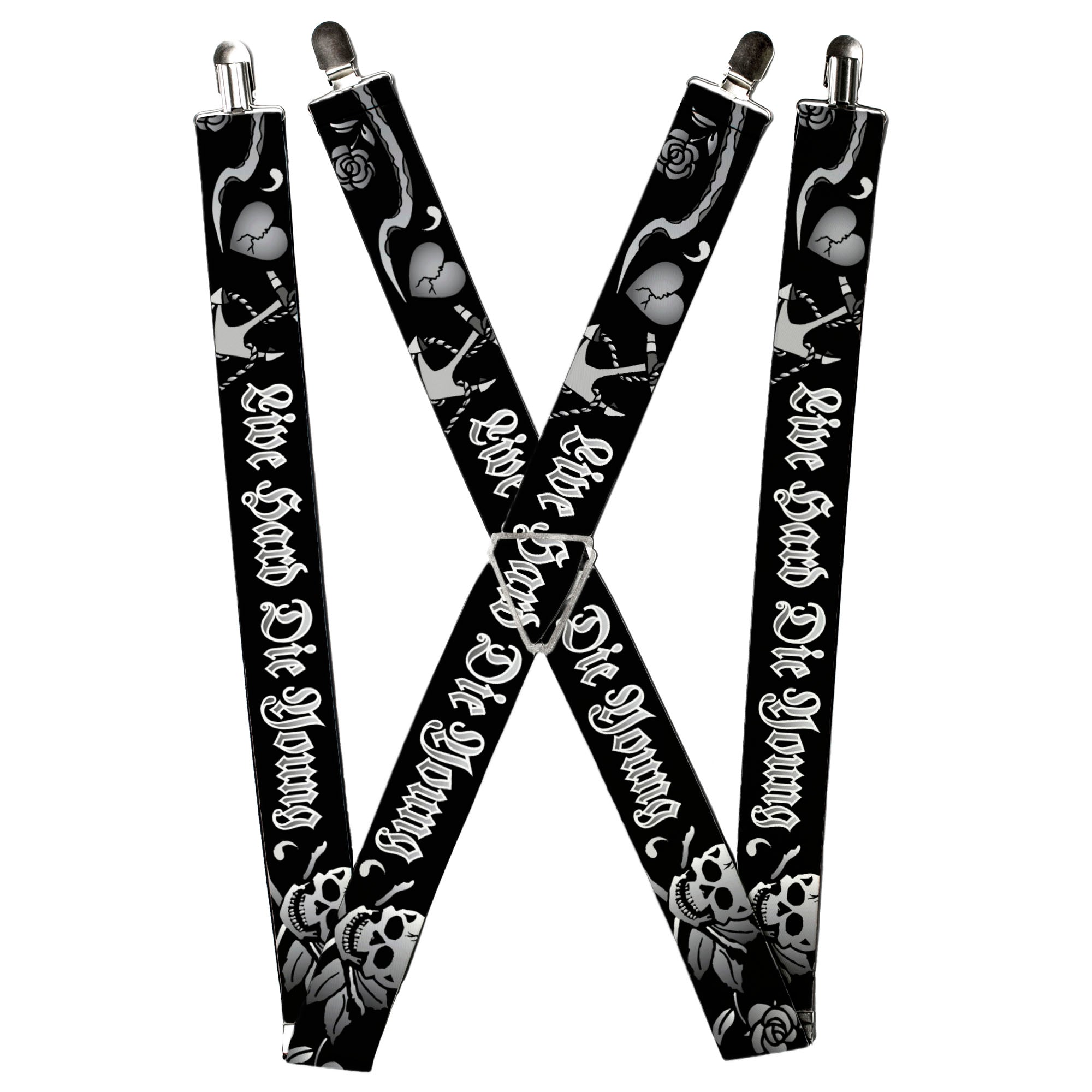 Suspenders - Live Hard Die Young Black/White Suspenders Buckle-Down