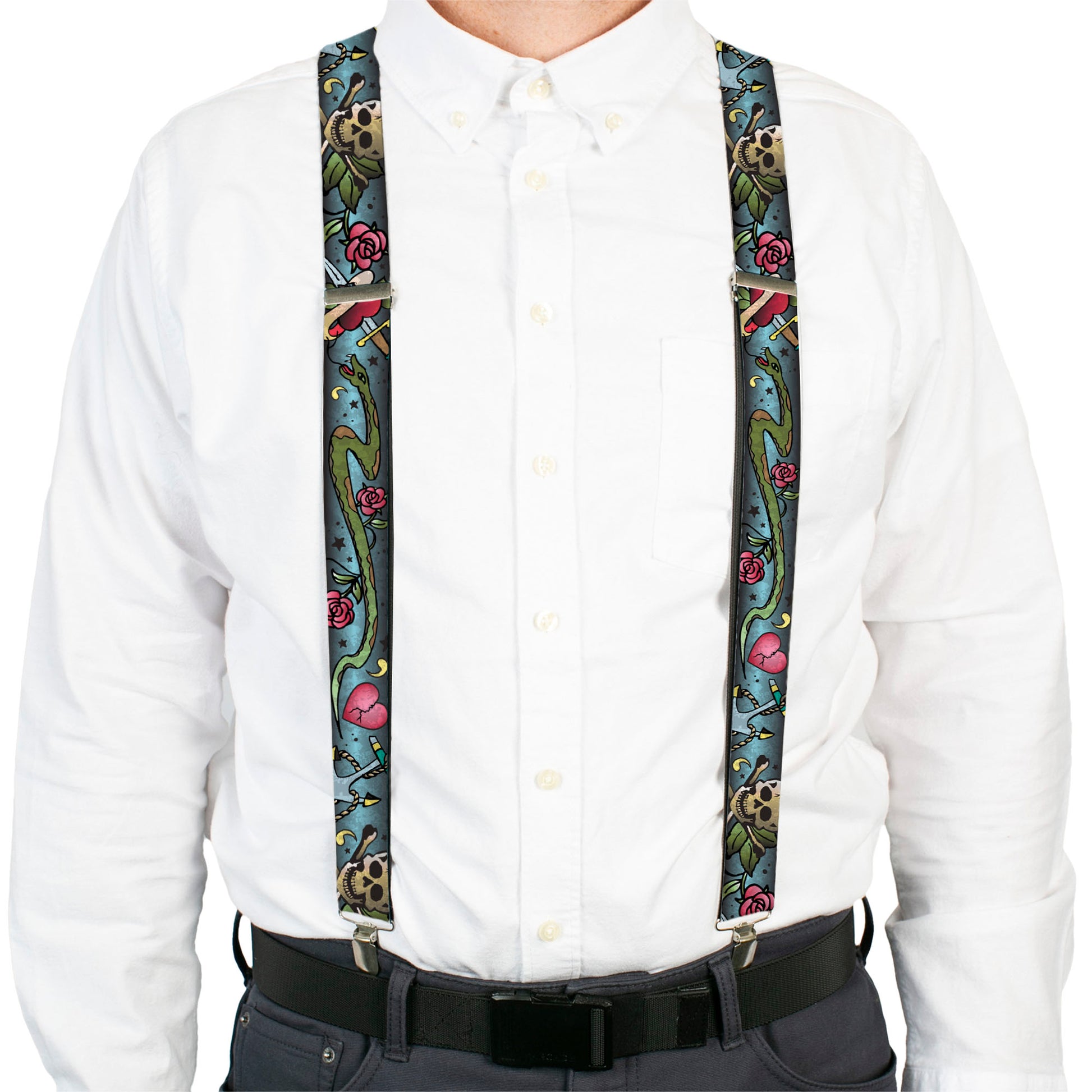 Suspenders - Live Hard Die Young CLOSE-UP Turquoise Suspenders Buckle-Down