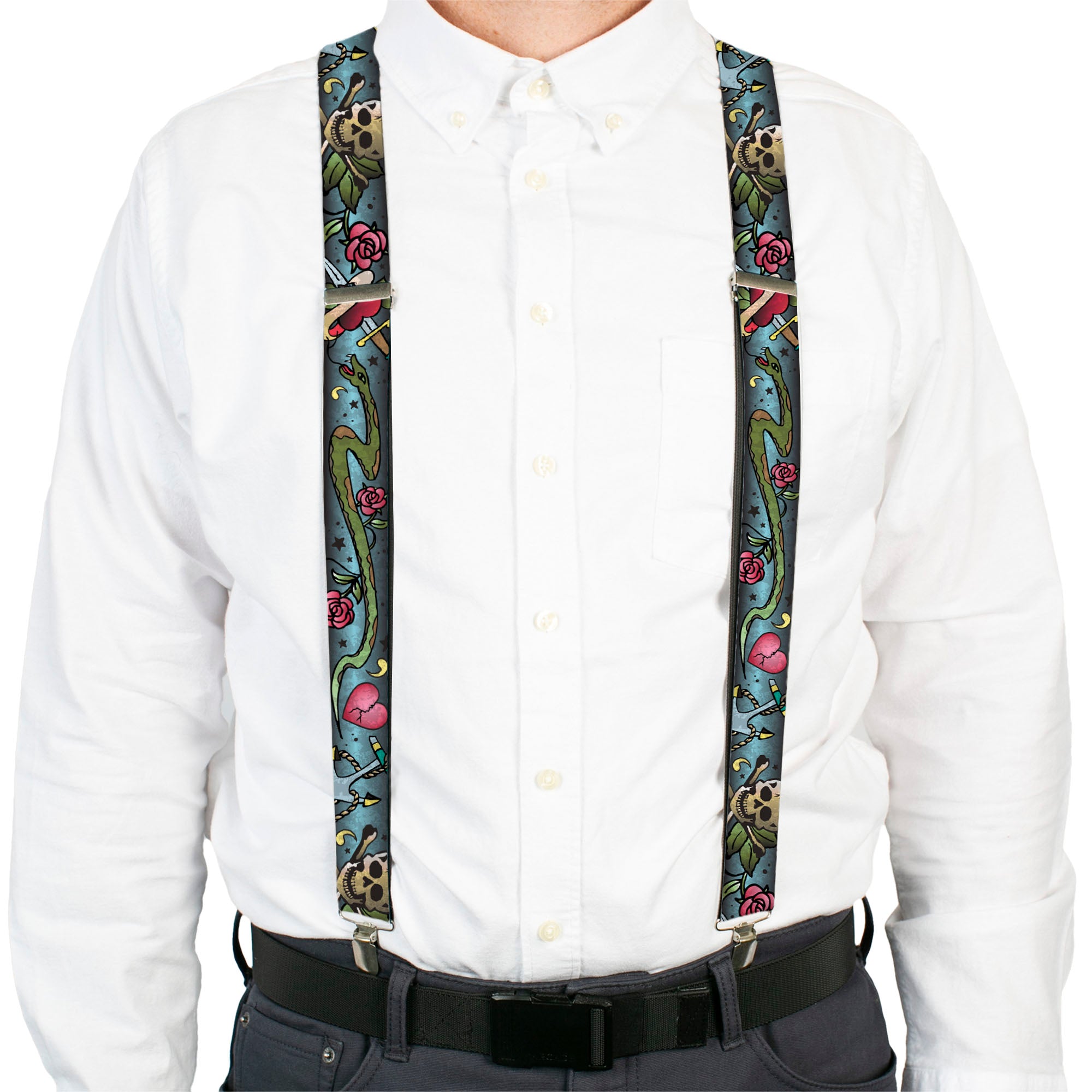 Suspenders - Live Hard Die Young CLOSE-UP Turquoise Suspenders Buckle-Down