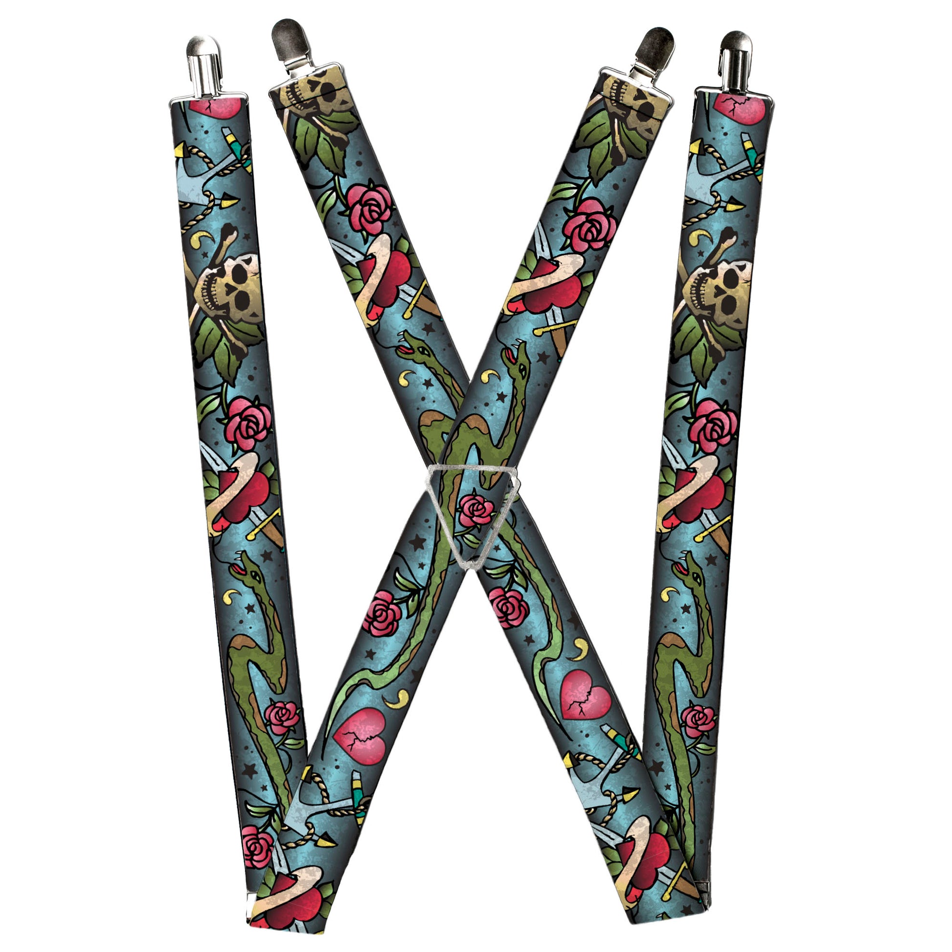 Suspenders - Live Hard Die Young CLOSE-UP Turquoise Suspenders Buckle-Down